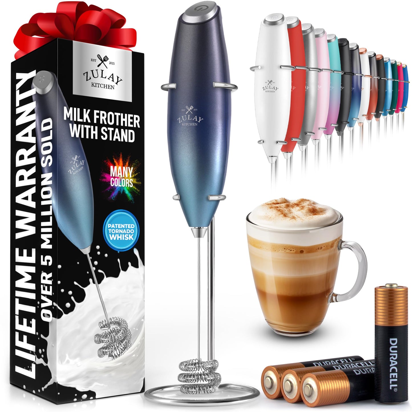 Zulay Milk Boss Frother Wand with Stand & Batteries