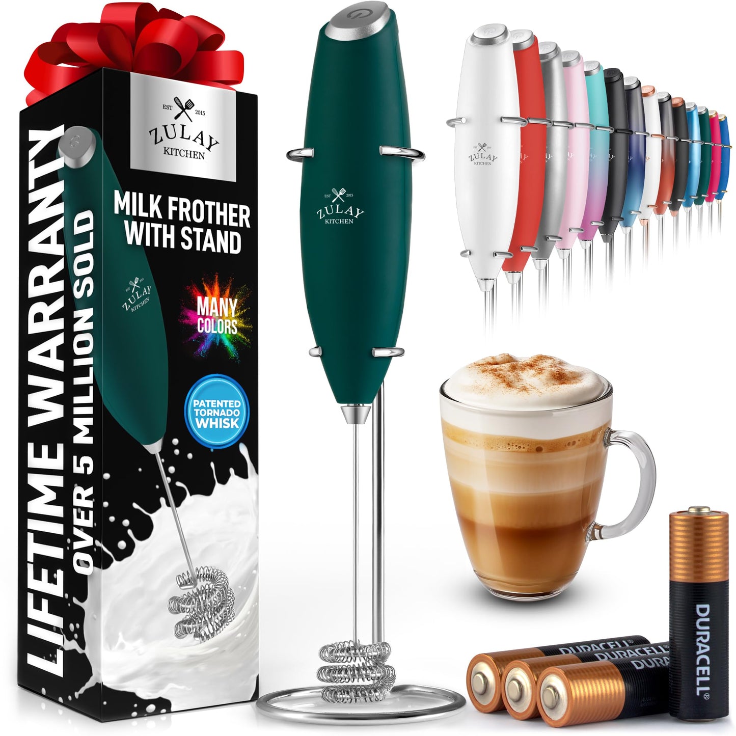Zulay Milk Boss Frother Wand with Stand & Batteries