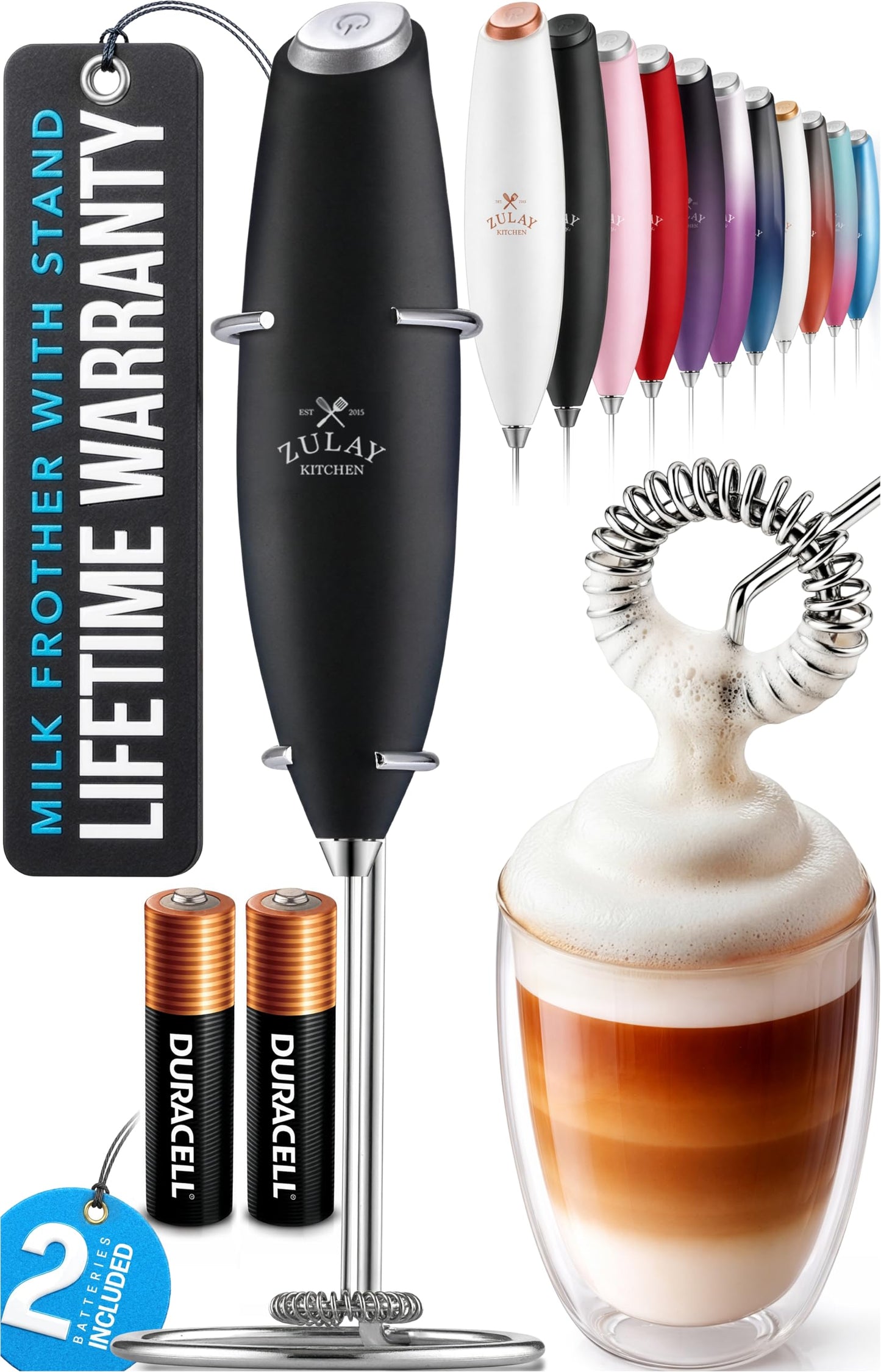 Zulay Milk Boss Frother Wand with Stand & Batteries