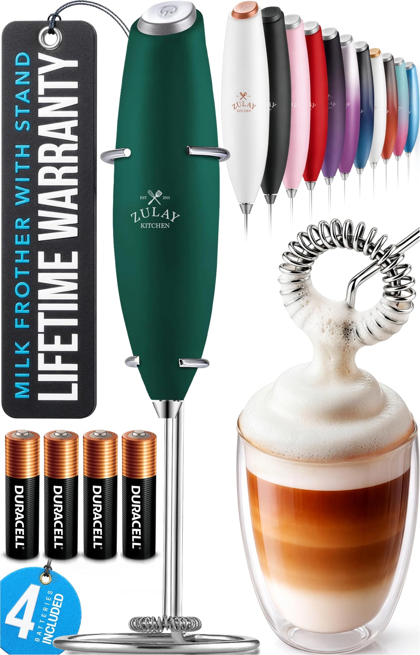 Zulay Milk Boss Frother Wand with Stand & Batteries