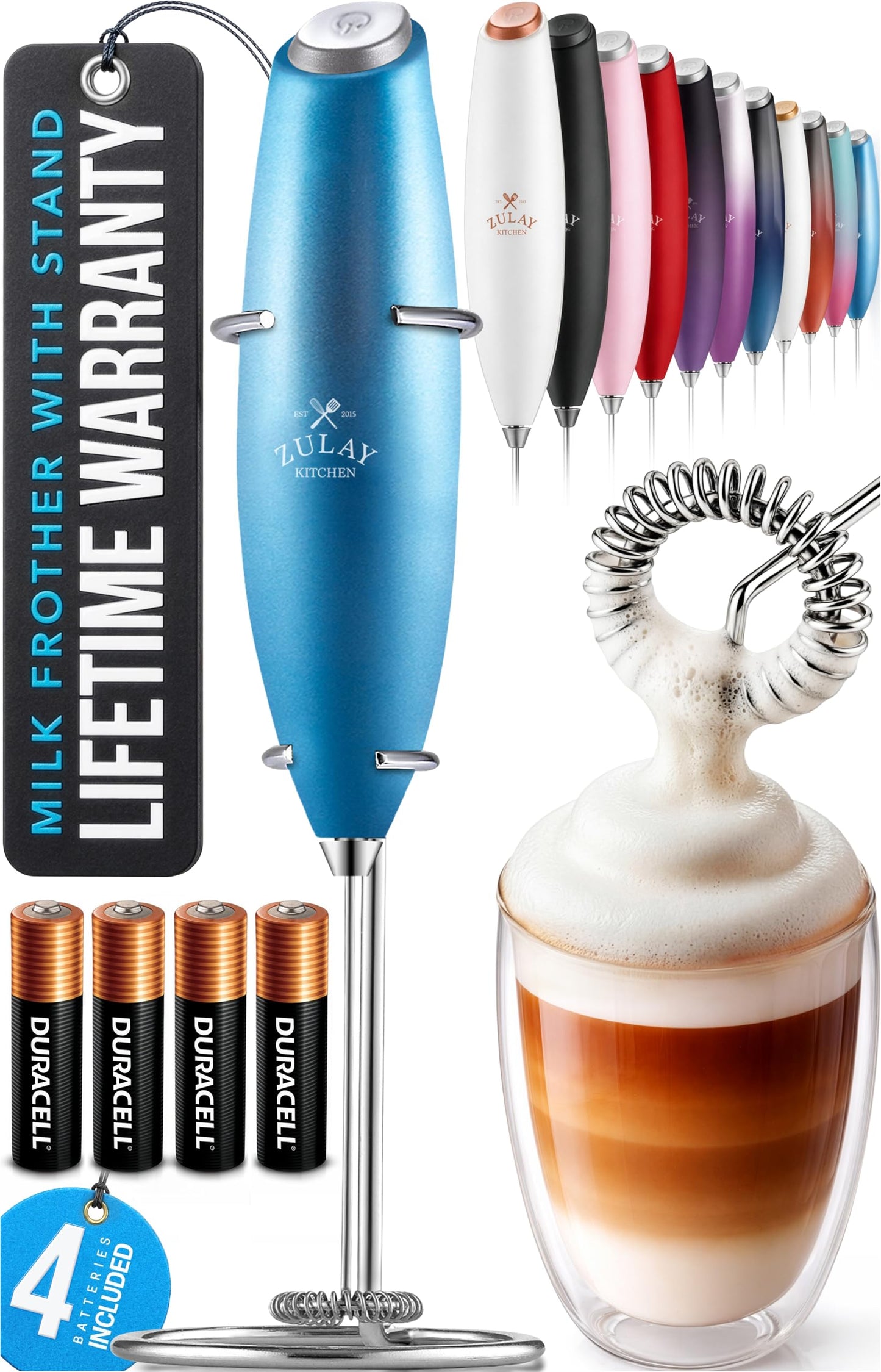 Zulay Milk Boss Frother Wand with Stand & Batteries