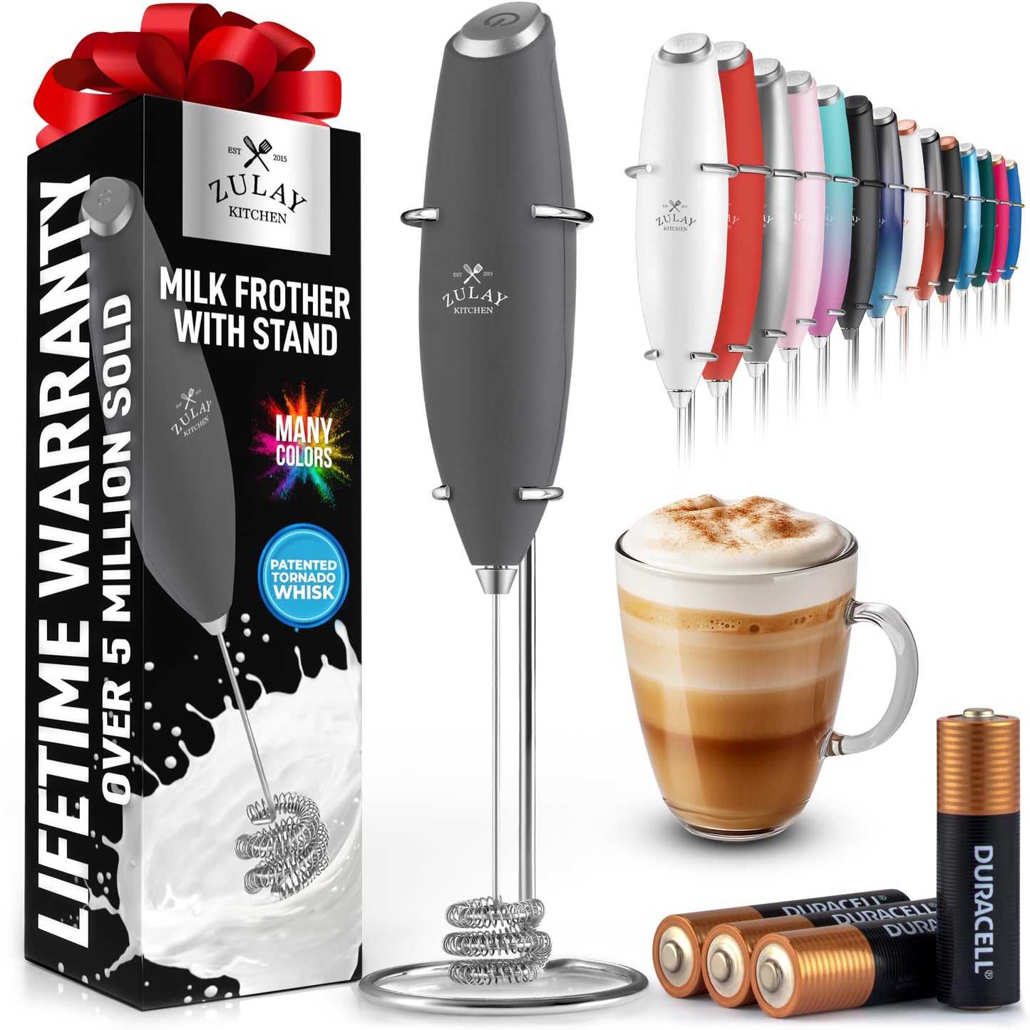 Zulay Milk Boss Frother Wand with Stand & Batteries