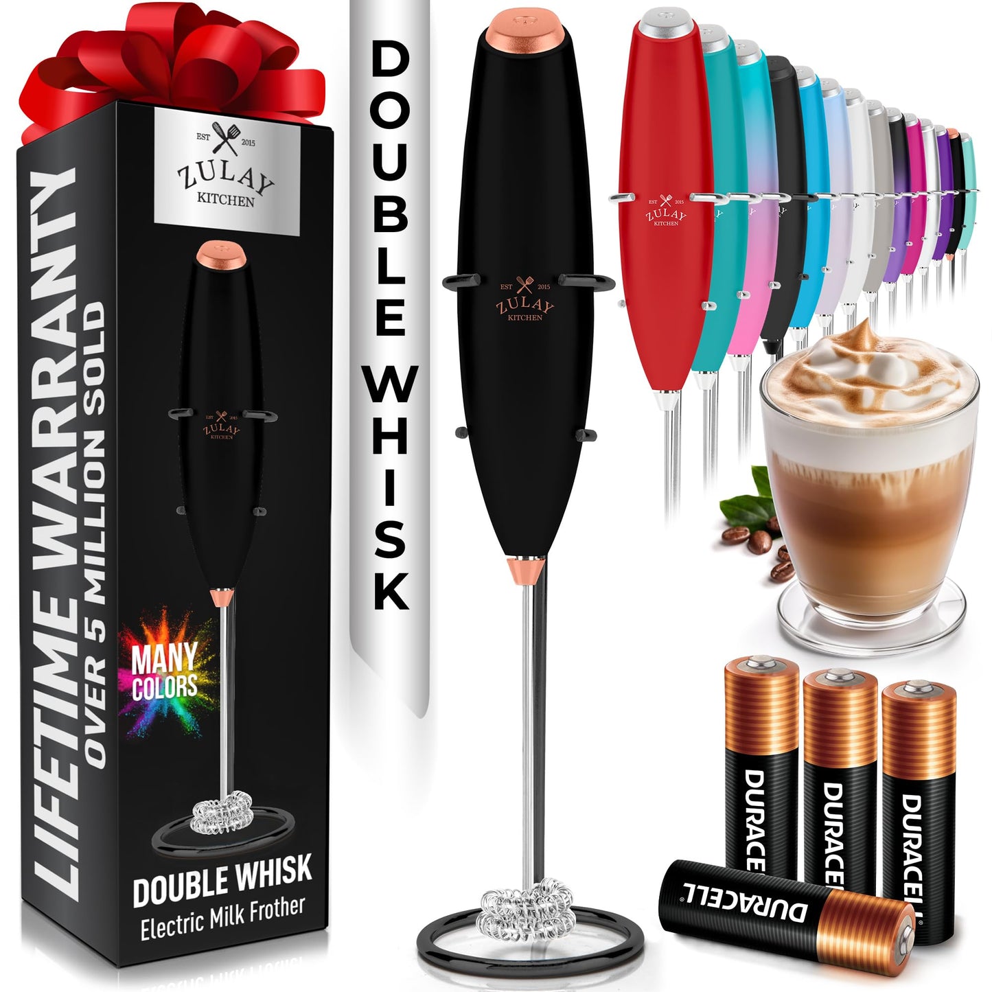 Zulay Milk Boss Frother Wand with Stand & Batteries