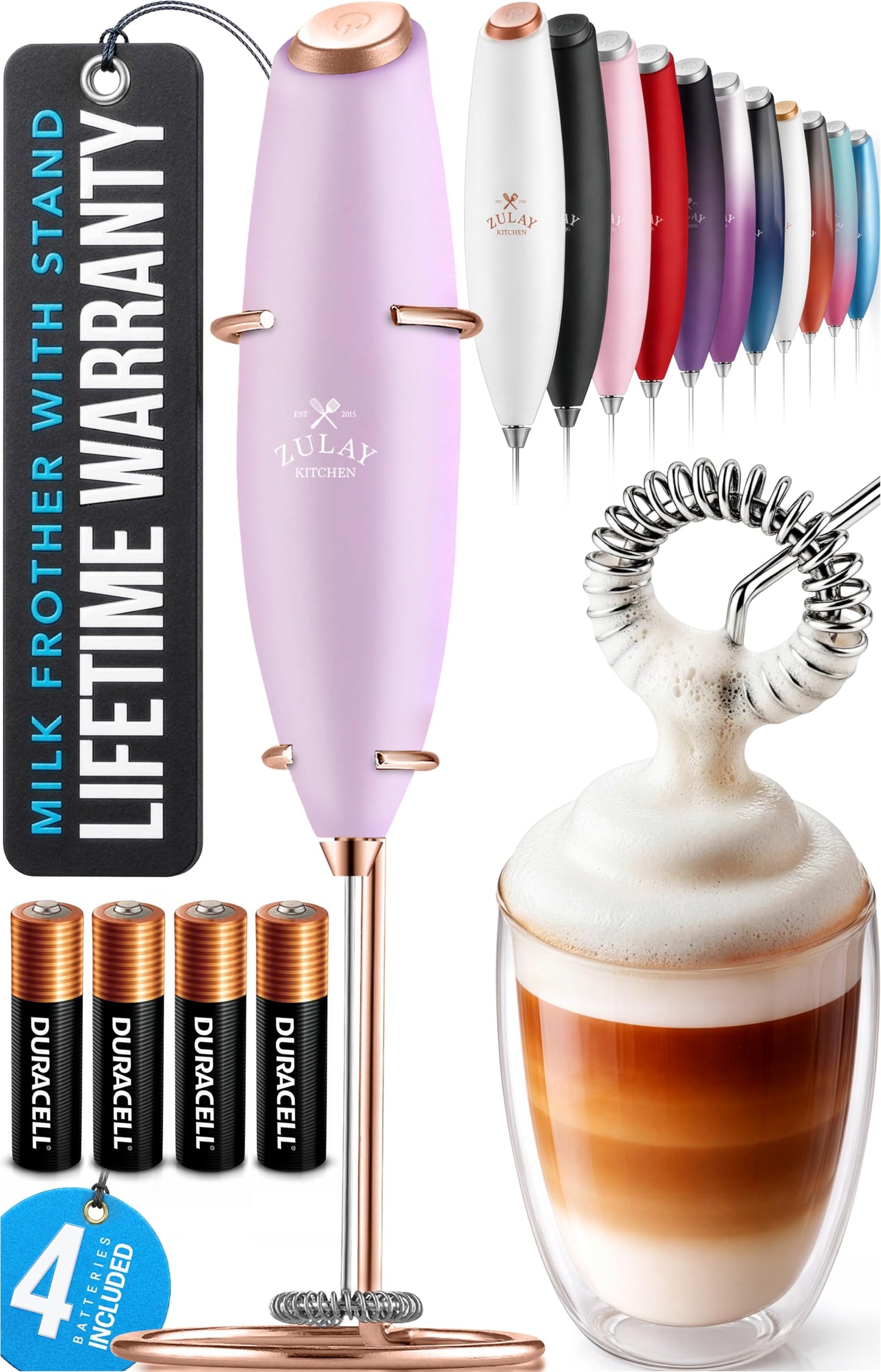 Zulay Milk Boss Frother Wand with Stand & Batteries