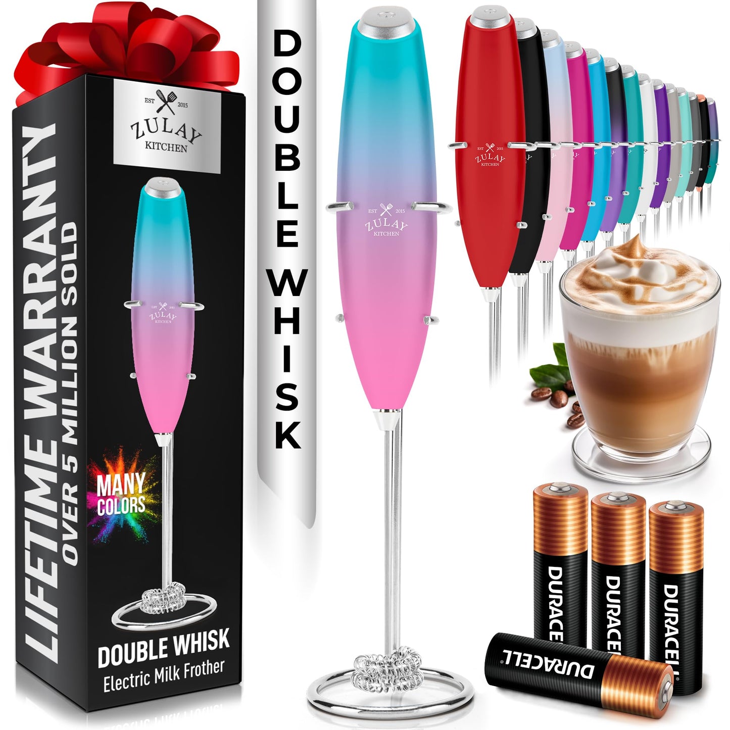 Zulay Milk Boss Frother Wand with Stand & Batteries