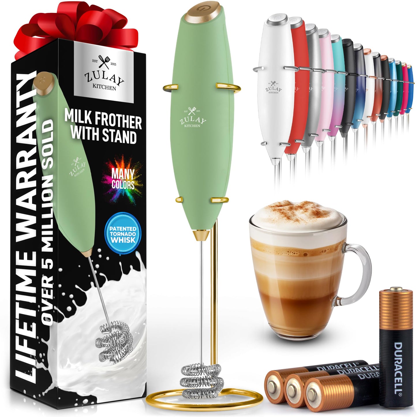 Zulay Milk Boss Frother Wand with Stand & Batteries