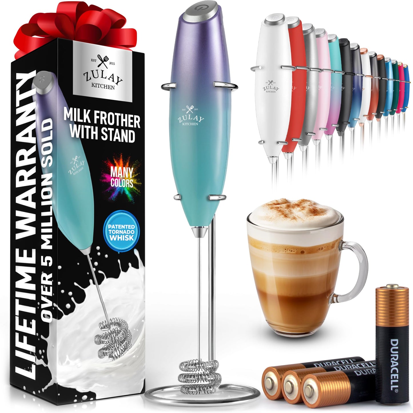 Zulay Milk Boss Frother Wand with Stand & Batteries
