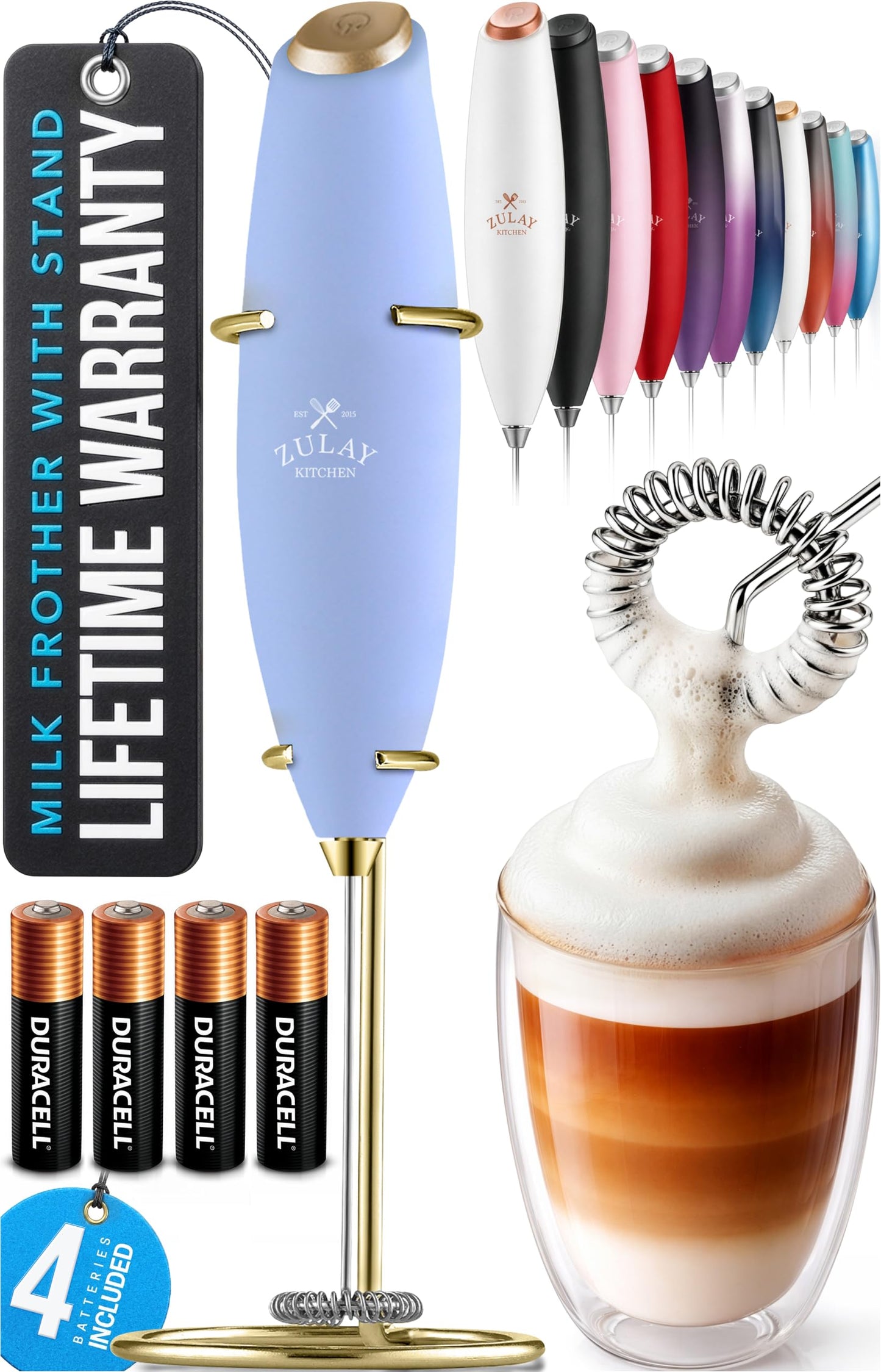 Zulay Milk Boss Frother Wand with Stand & Batteries