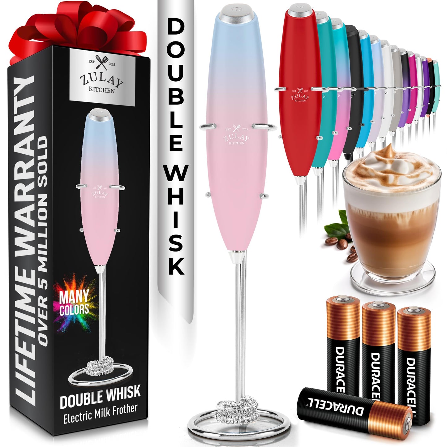 Zulay Milk Boss Frother Wand with Stand & Batteries