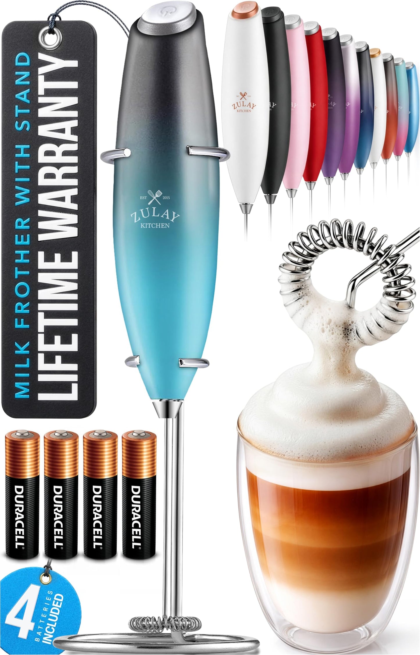 Zulay Milk Boss Frother Wand with Stand & Batteries