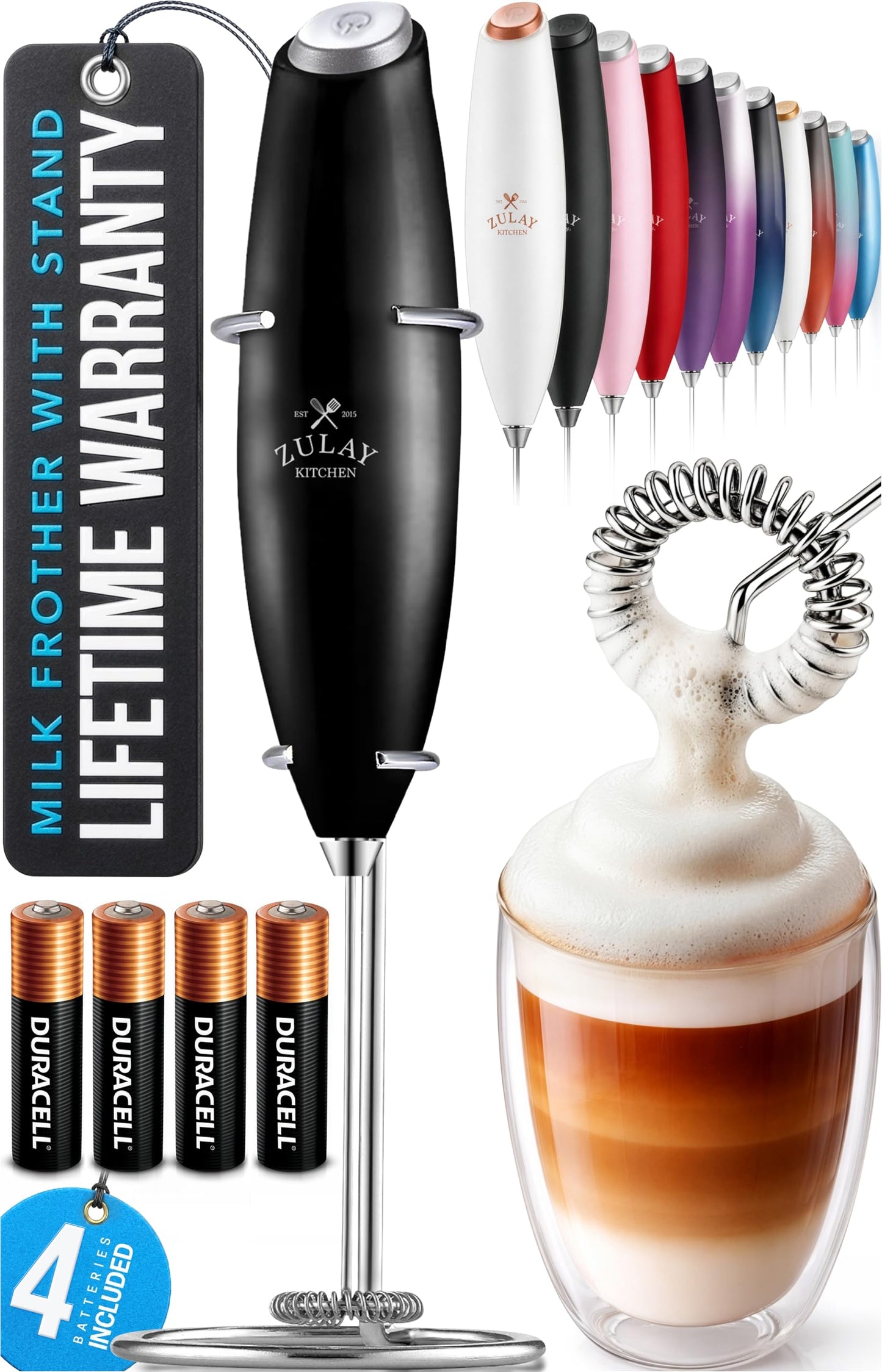 Zulay Milk Boss Frother Wand with Stand & Batteries