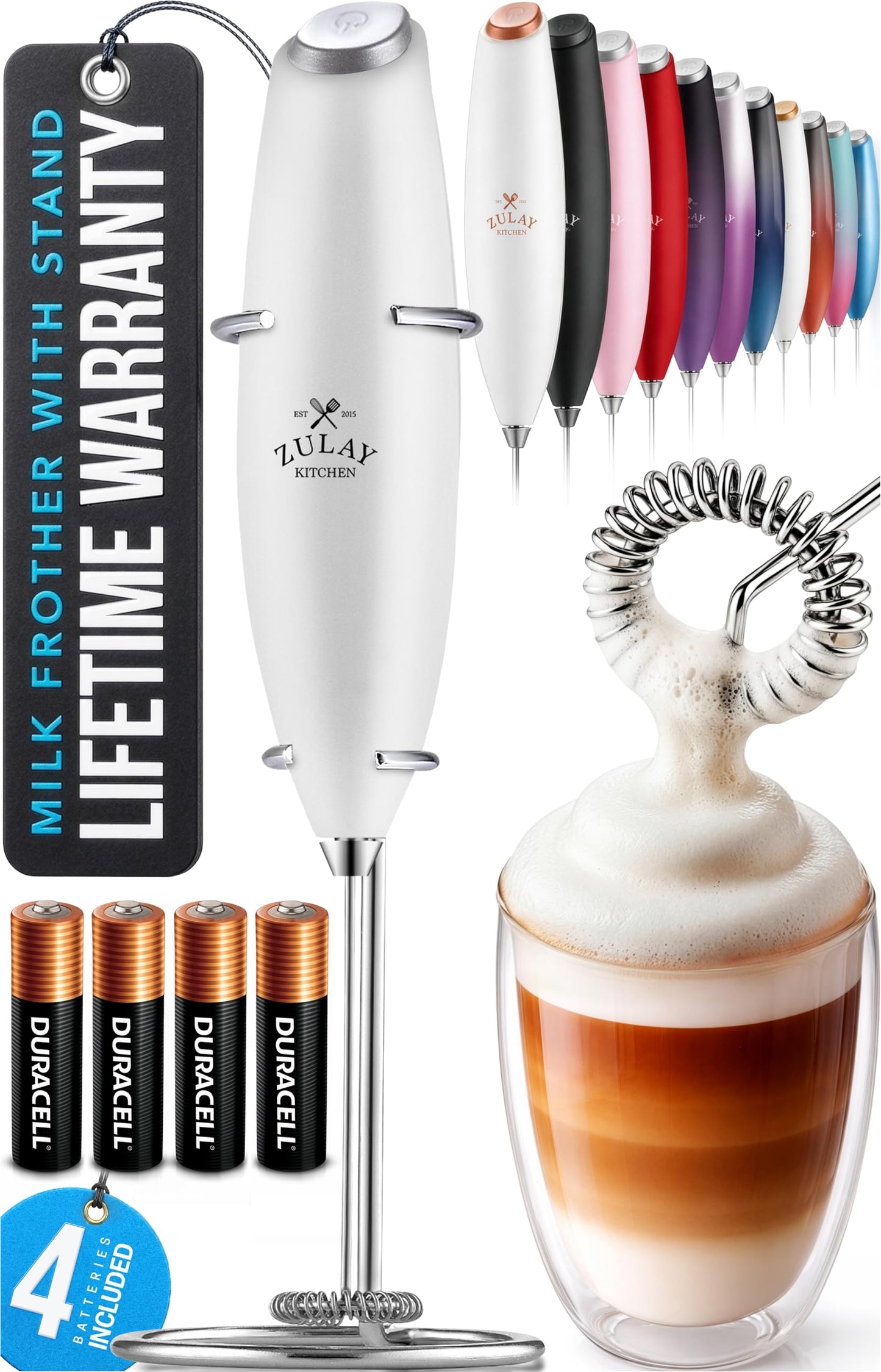 Zulay Milk Boss Frother Wand with Stand & Batteries