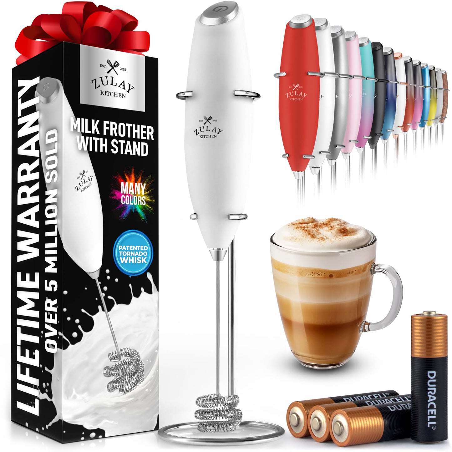 Zulay Milk Boss Frother Wand with Stand & Batteries