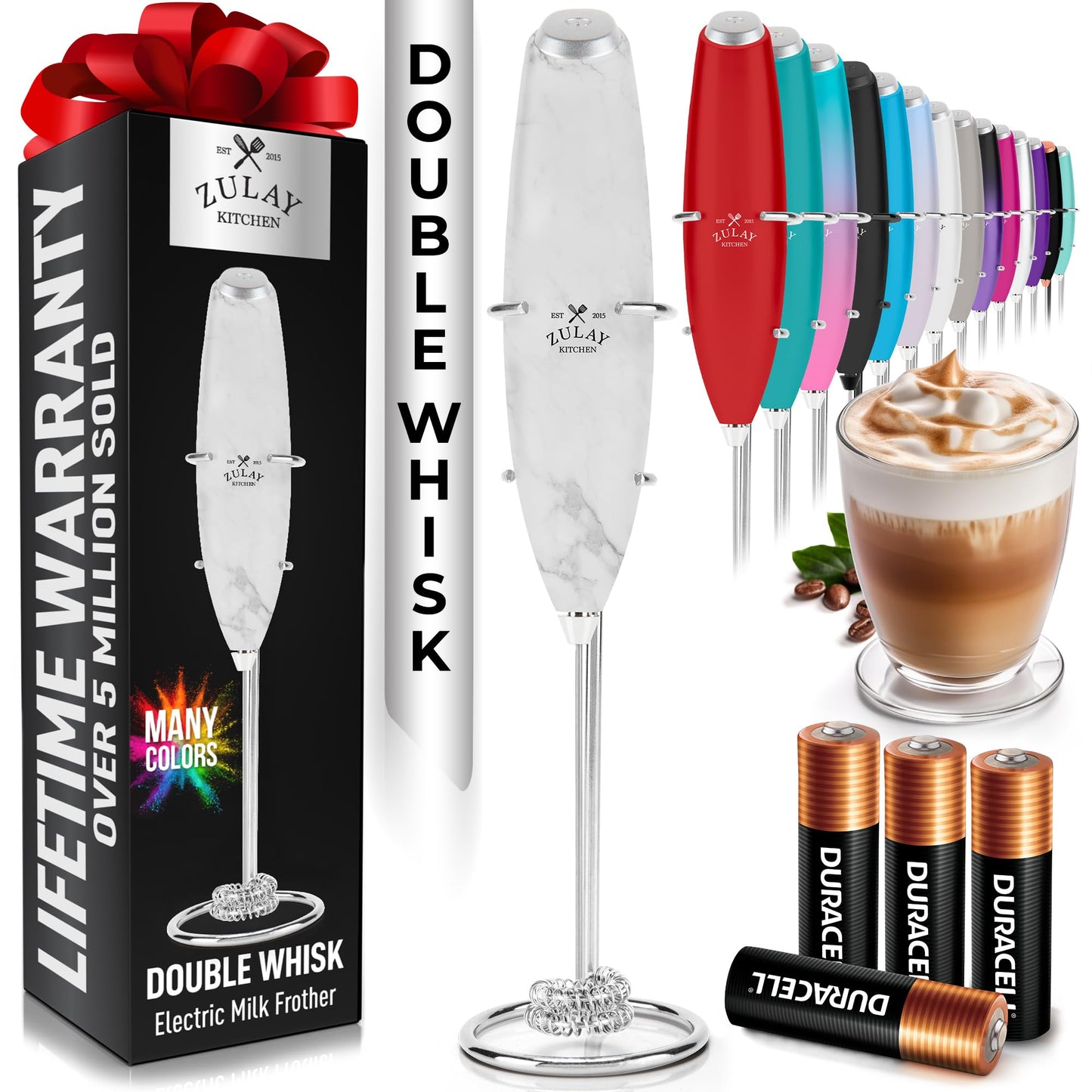 Zulay Milk Boss Frother Wand with Stand & Batteries