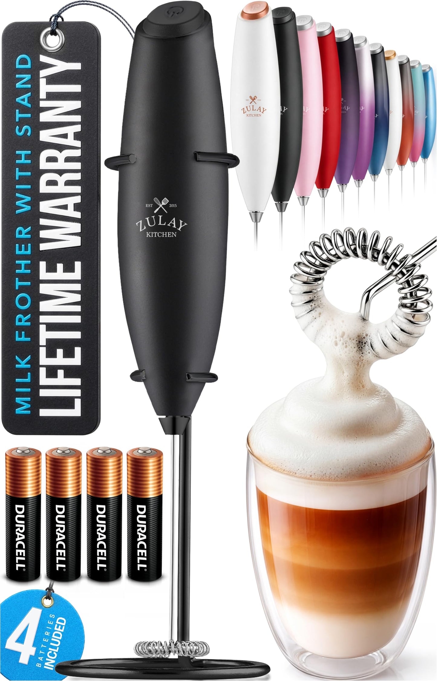 Zulay Milk Boss Frother Wand with Stand & Batteries