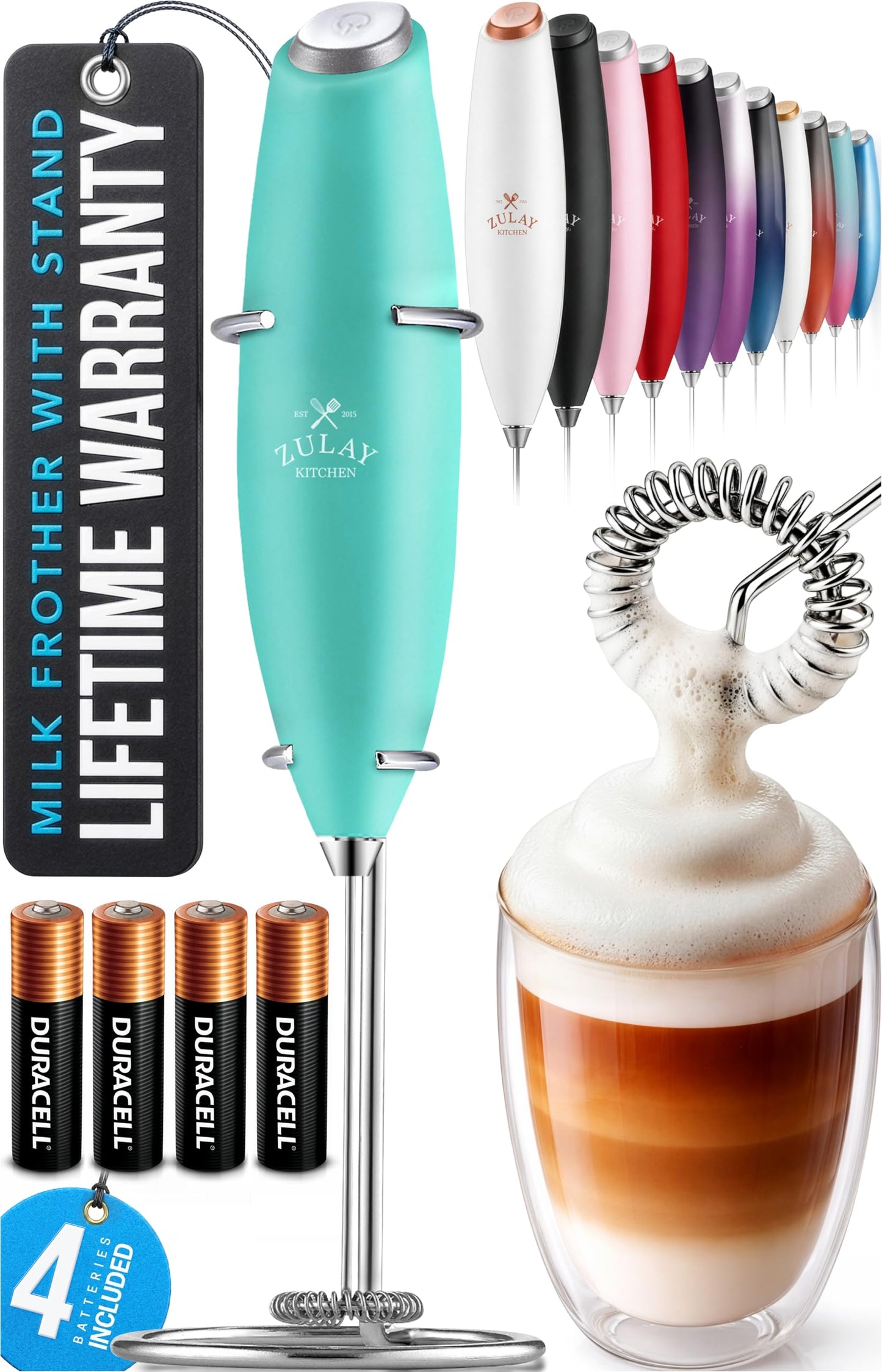 Zulay Milk Boss Frother Wand with Stand & Batteries