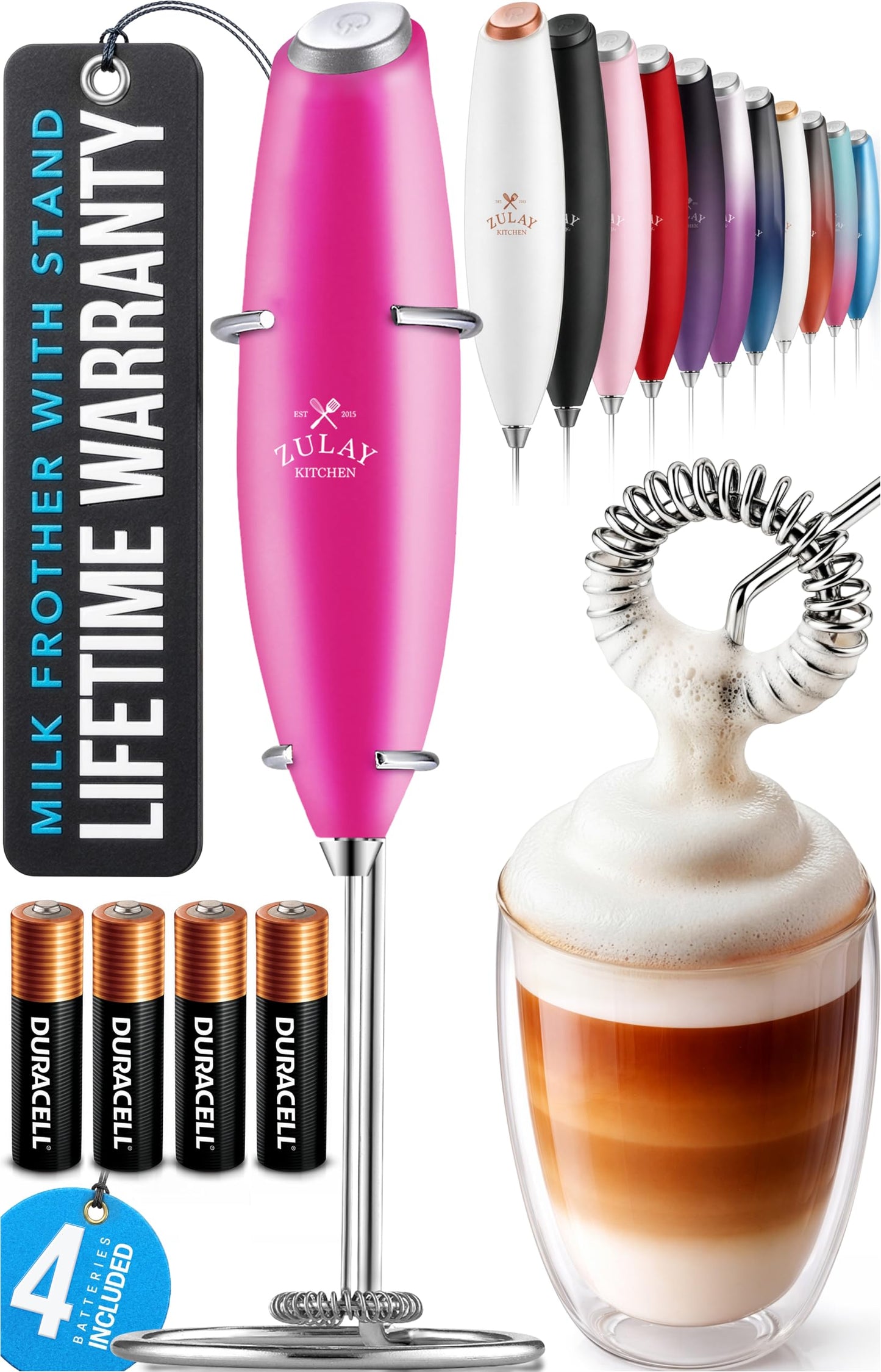 Zulay Milk Boss Frother Wand with Stand & Batteries