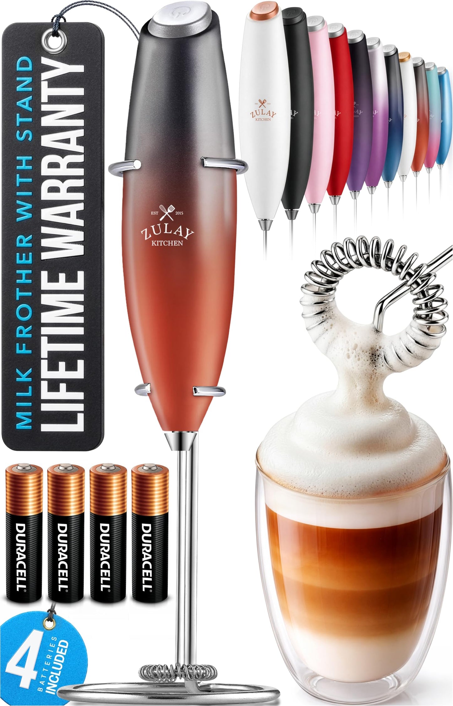 Zulay Milk Boss Frother Wand with Stand & Batteries