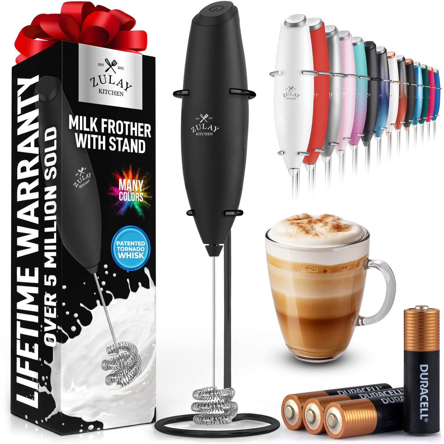 Zulay Milk Boss Frother Wand with Stand & Batteries