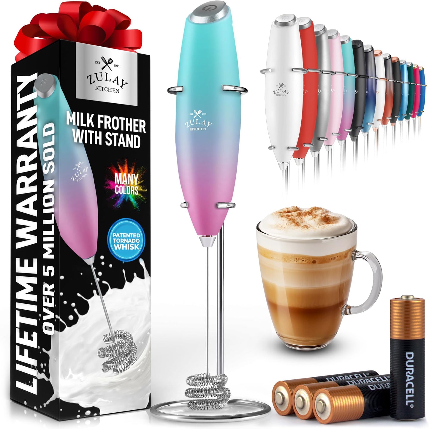 Zulay Milk Boss Frother Wand with Stand & Batteries