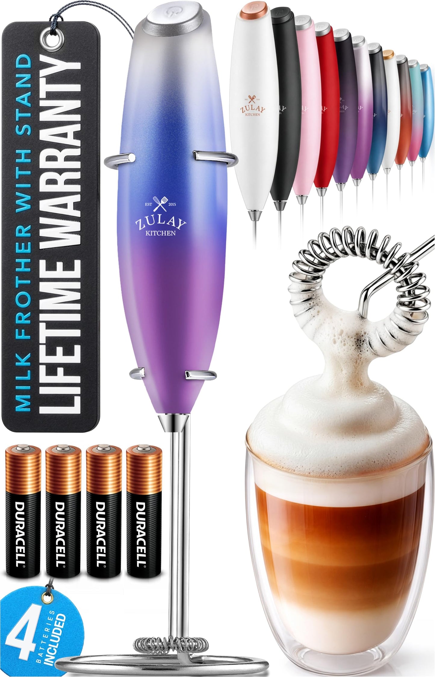 Zulay Milk Boss Frother Wand with Stand & Batteries