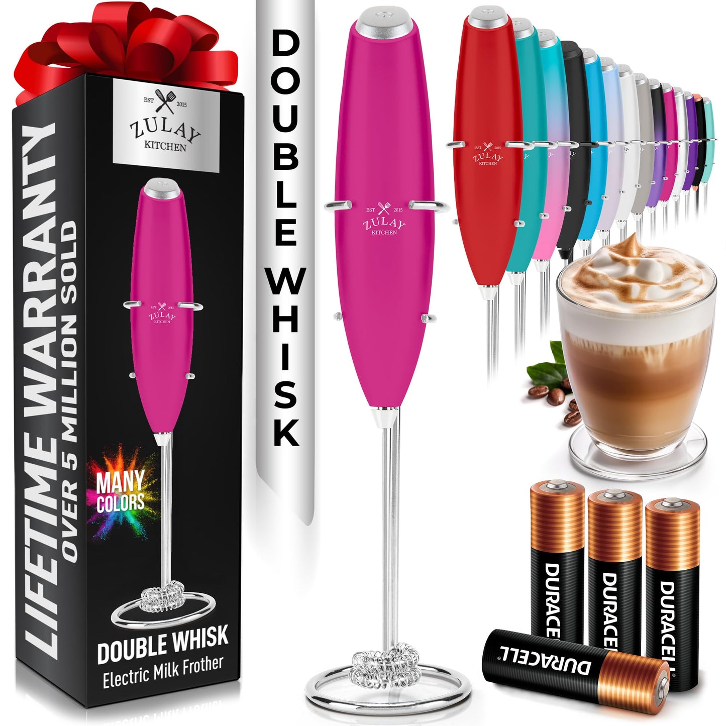 Zulay Milk Boss Frother Wand with Stand & Batteries