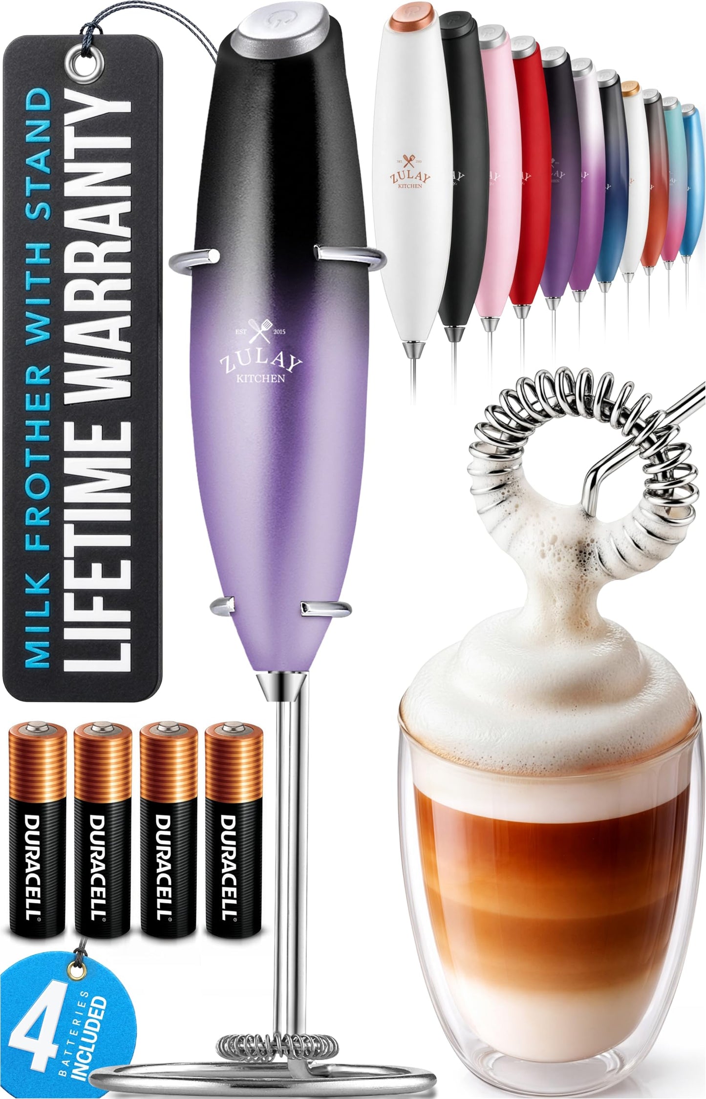 Zulay Milk Boss Frother Wand with Stand & Batteries