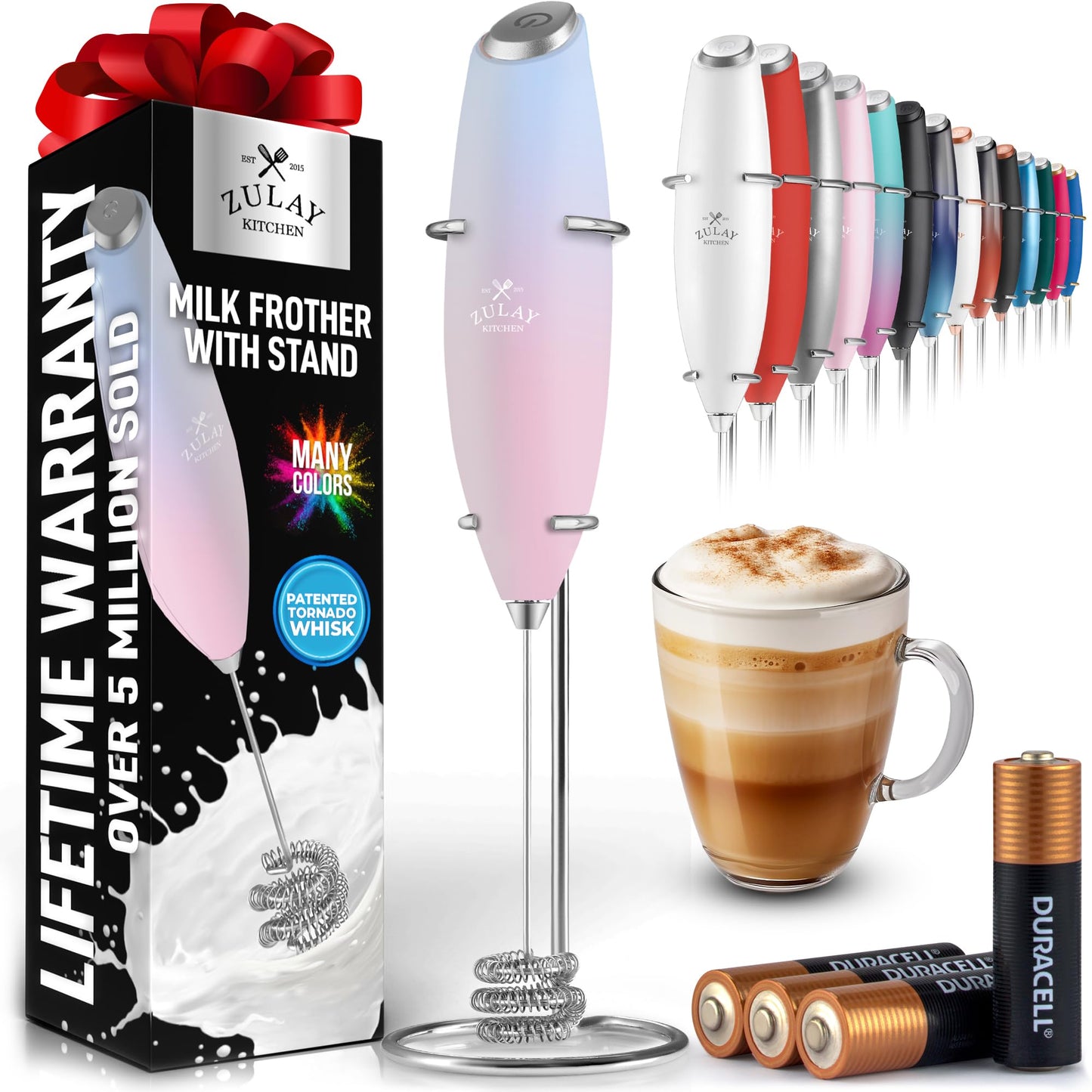 Zulay Milk Boss Frother Wand with Stand & Batteries