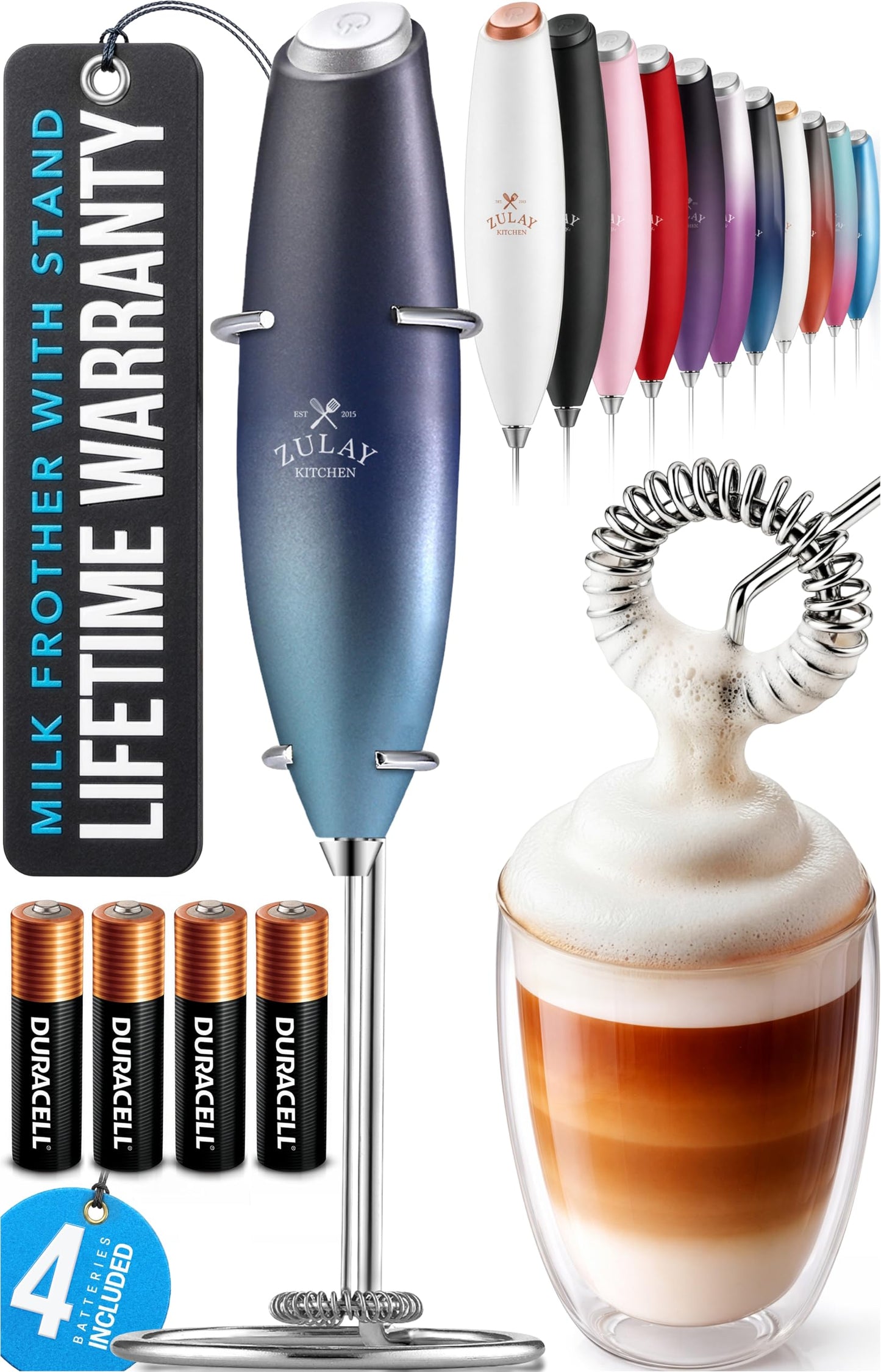 Zulay Milk Boss Frother Wand with Stand & Batteries