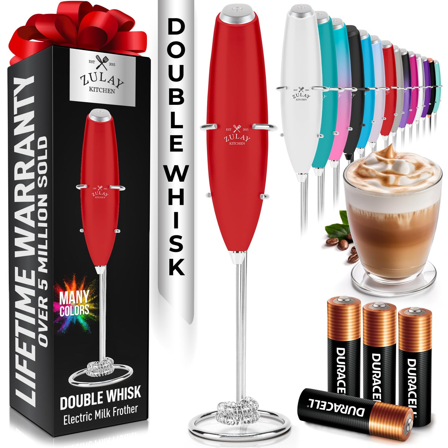 Zulay Milk Boss Frother Wand with Stand & Batteries