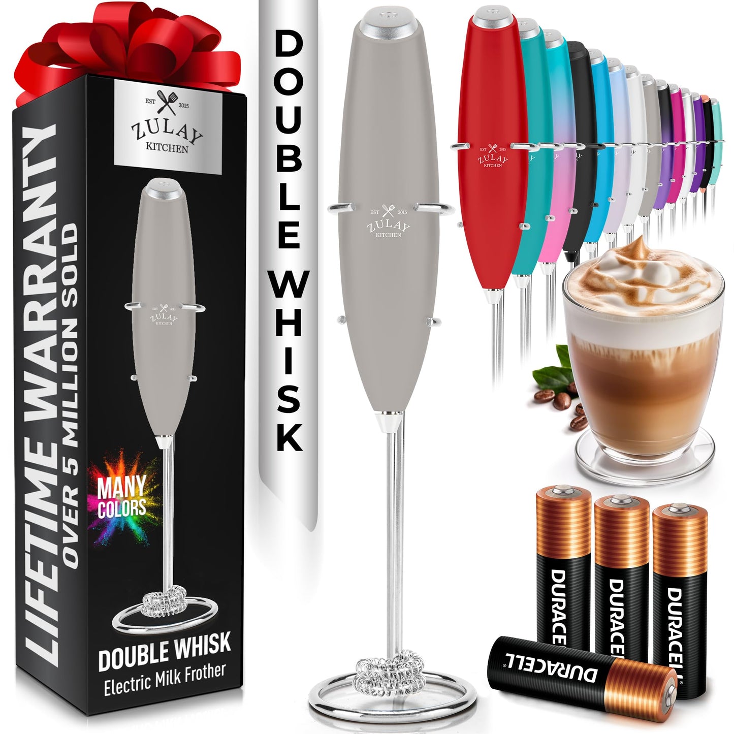 Zulay Milk Boss Frother Wand with Stand & Batteries