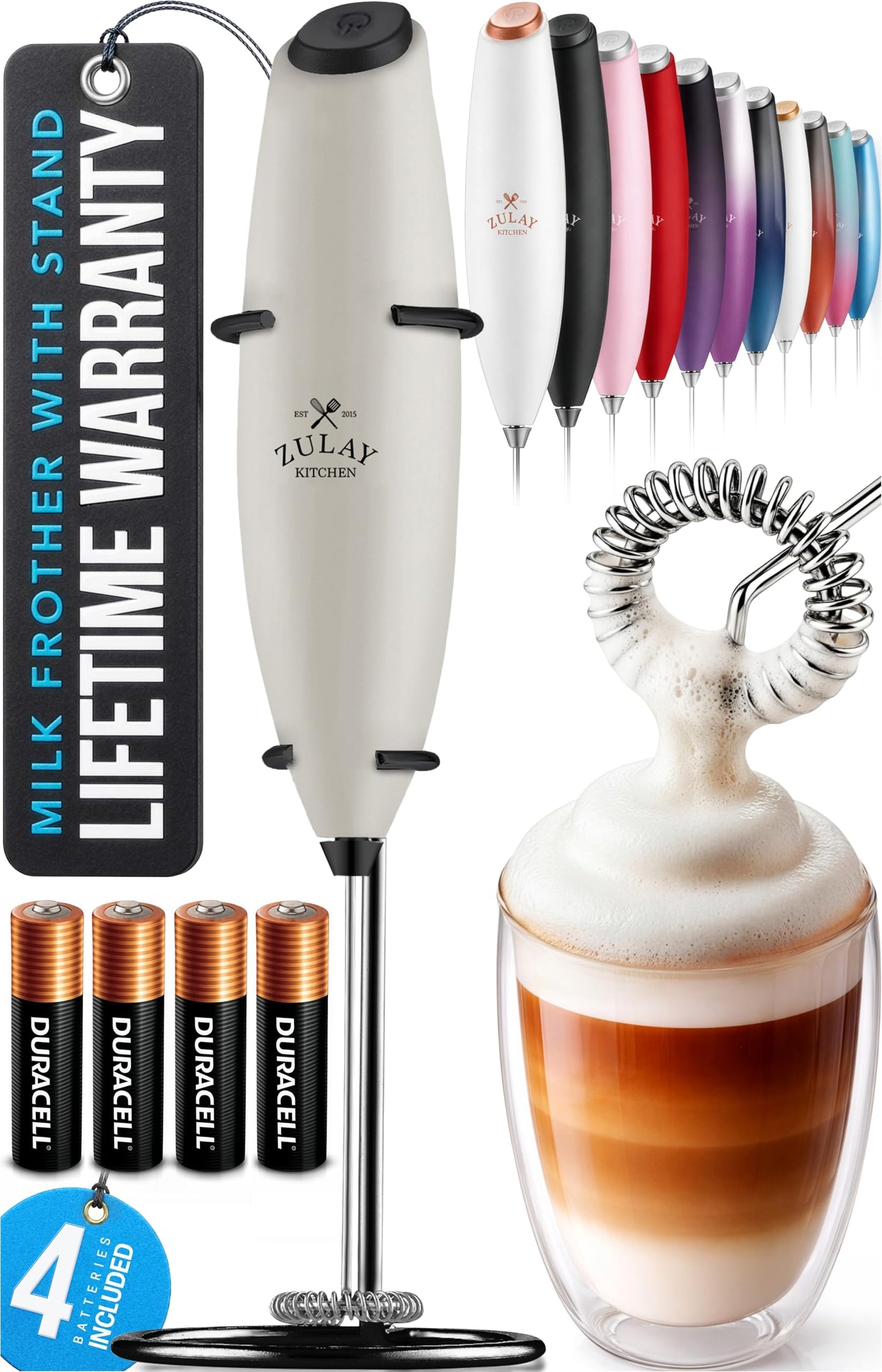 Zulay Milk Boss Frother Wand with Stand & Batteries