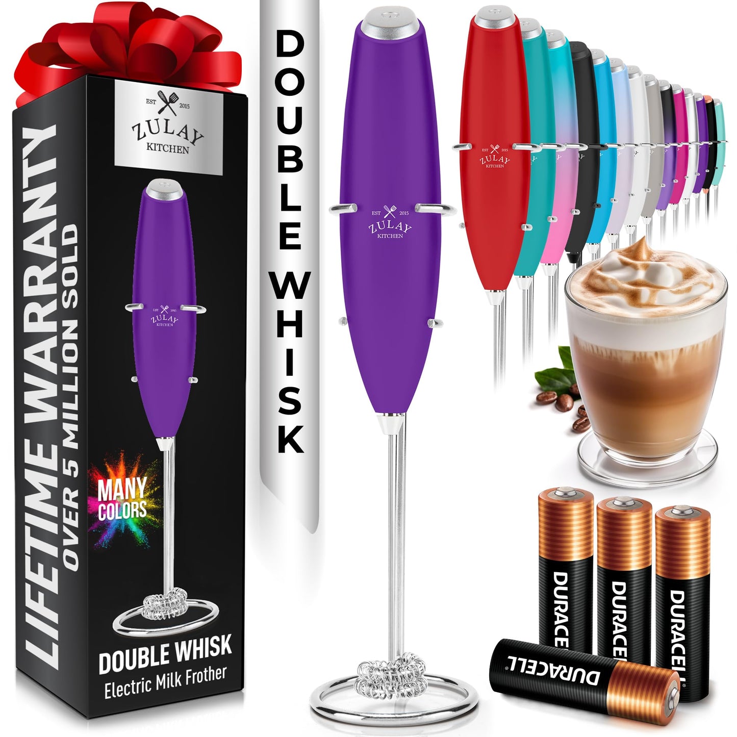 Zulay Milk Boss Frother Wand with Stand & Batteries