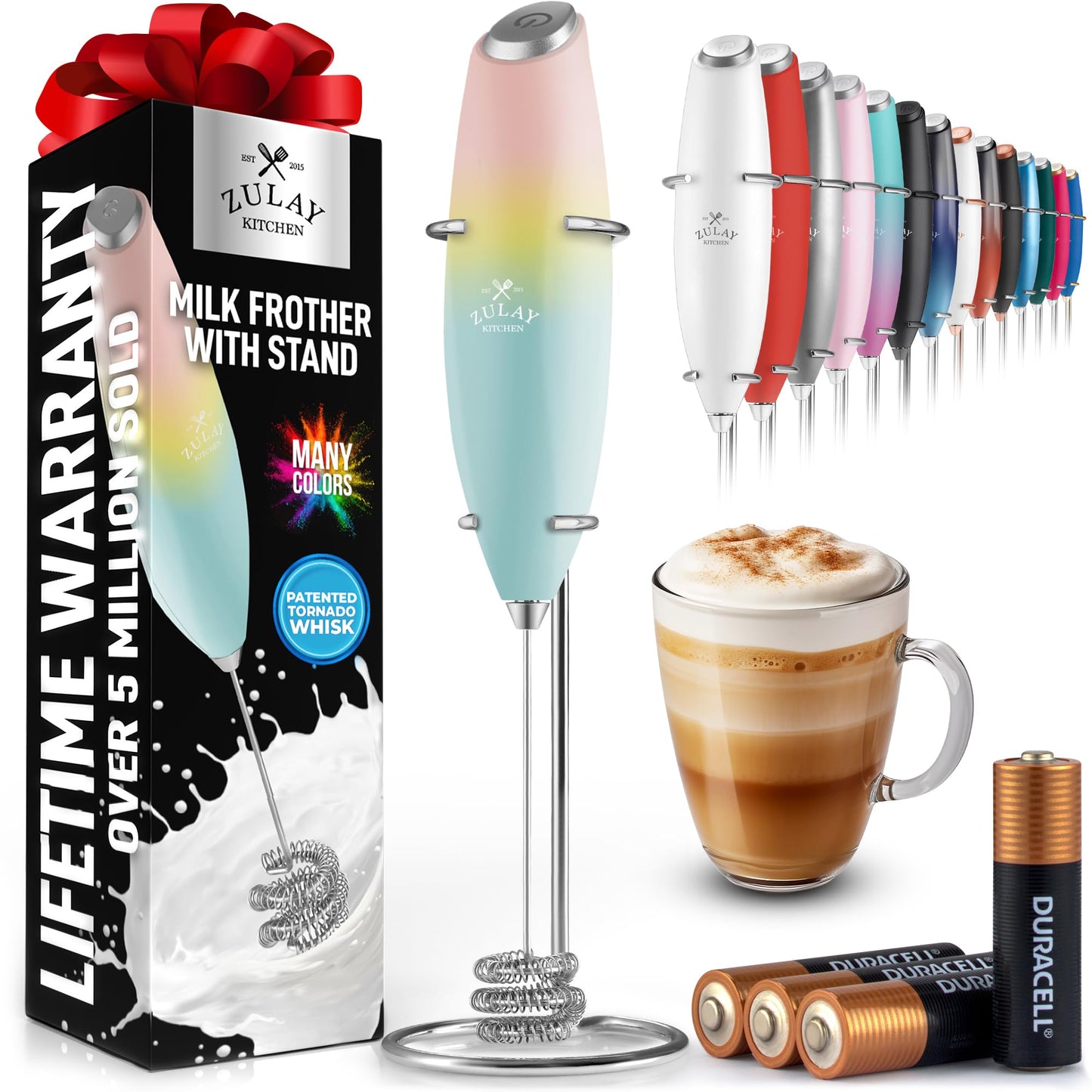 Zulay Milk Boss Frother Wand with Stand & Batteries