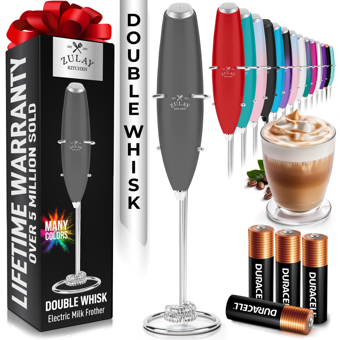 Zulay Milk Boss Frother Wand with Stand & Batteries