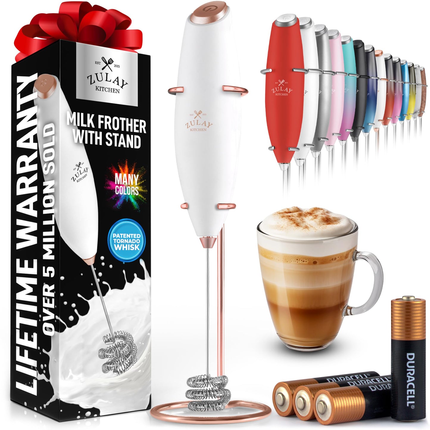 Zulay Milk Boss Frother Wand with Stand & Batteries