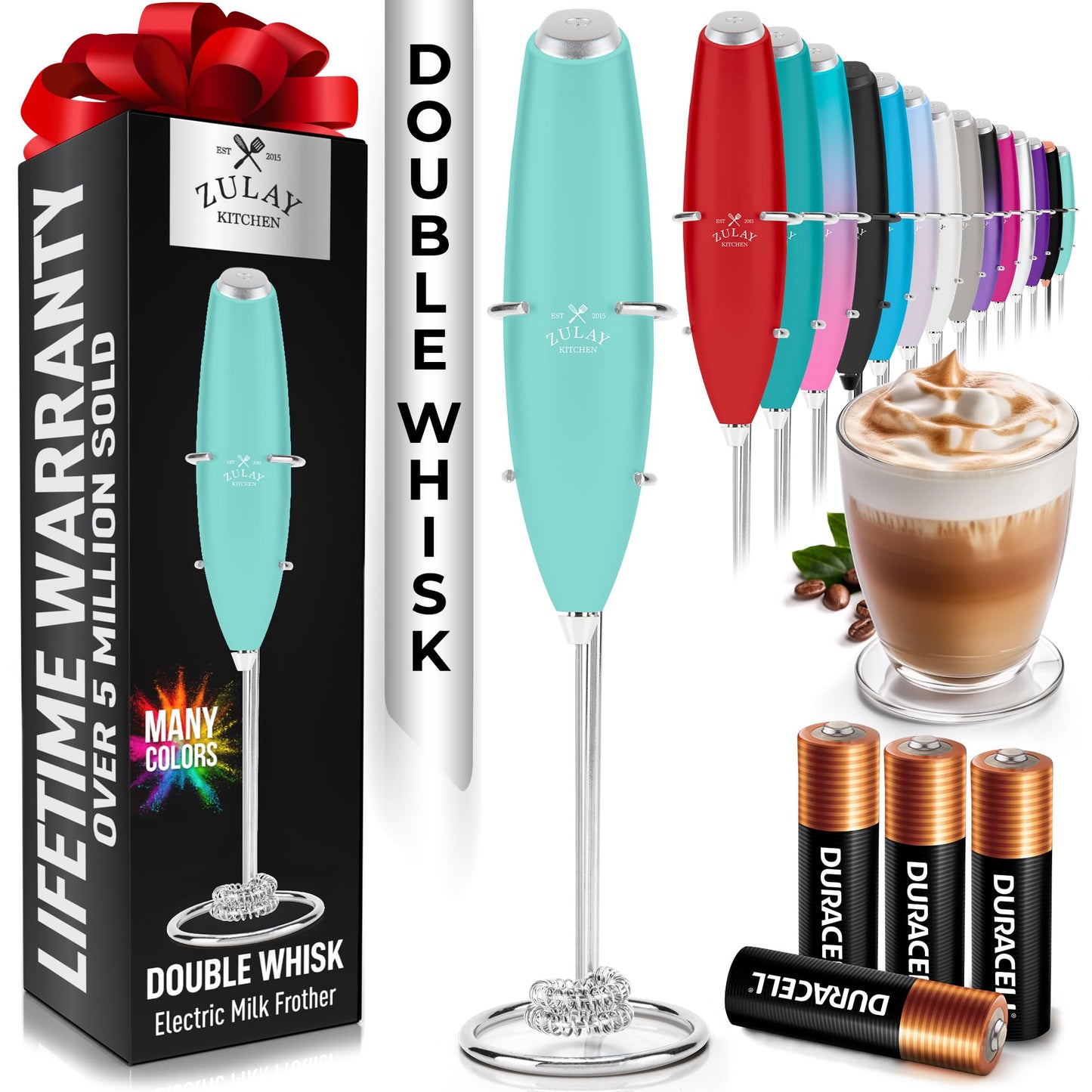 Zulay Milk Boss Frother Wand with Stand & Batteries