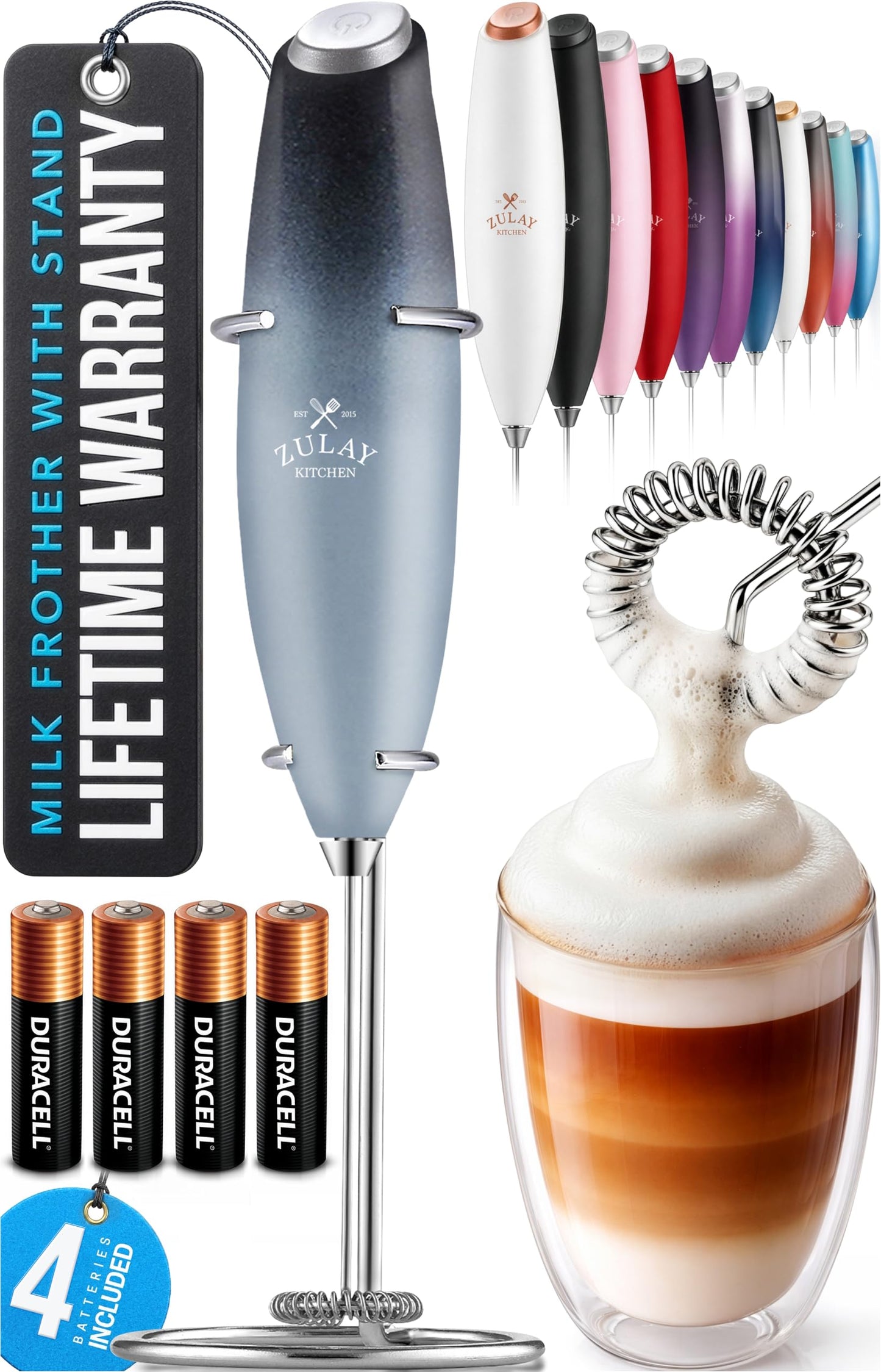 Zulay Milk Boss Frother Wand with Stand & Batteries