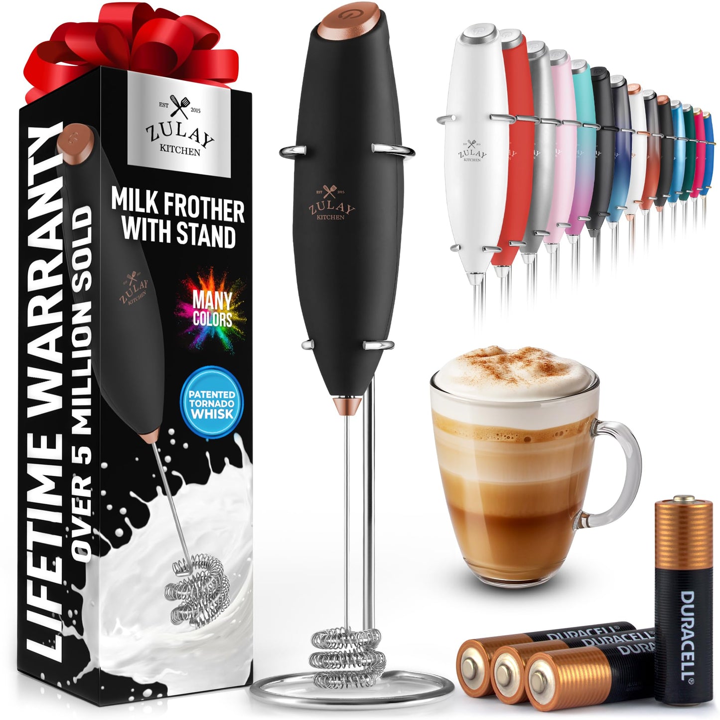 Zulay Milk Boss Frother Wand with Stand & Batteries