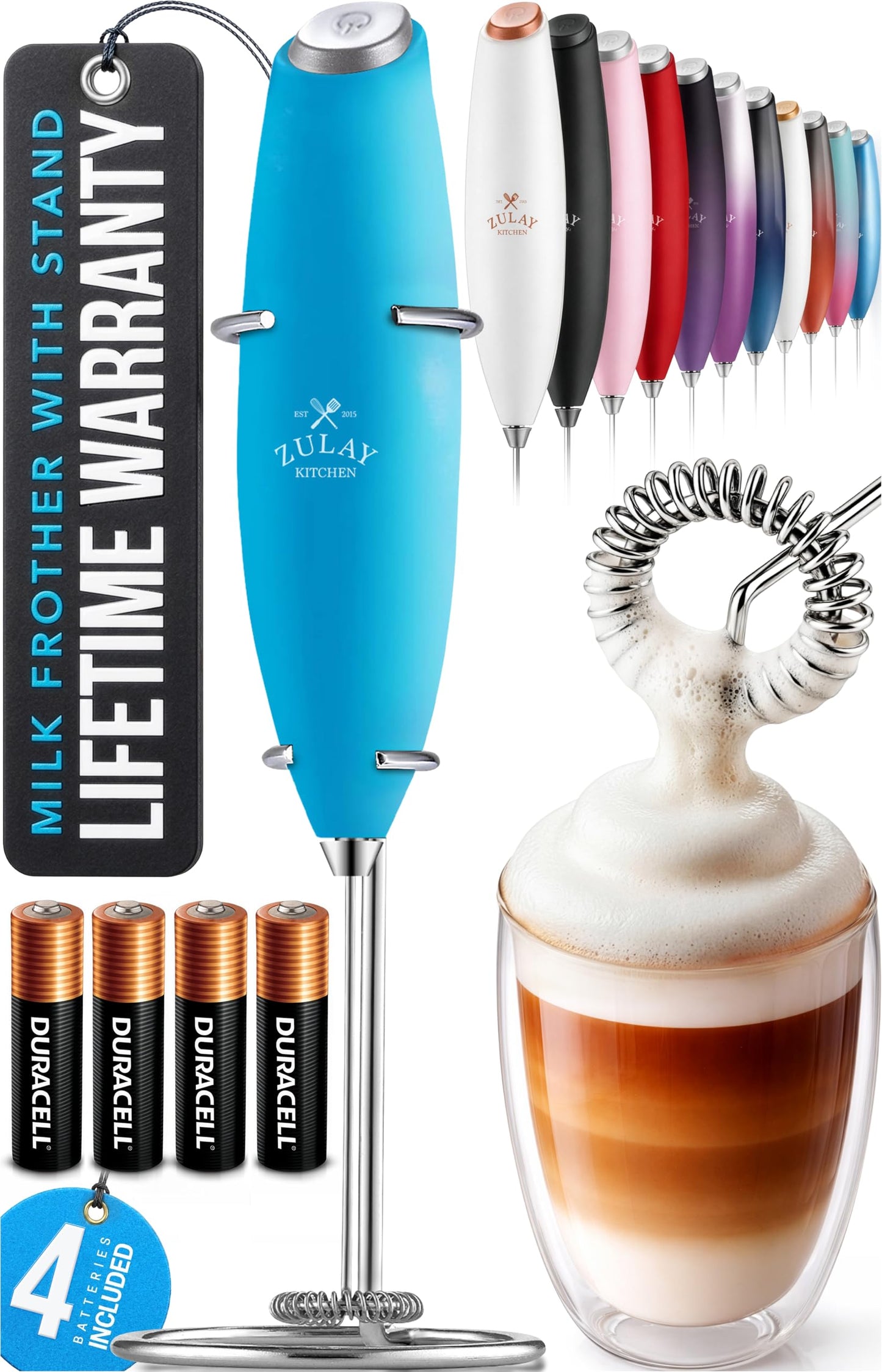 Zulay Milk Boss Frother Wand with Stand & Batteries
