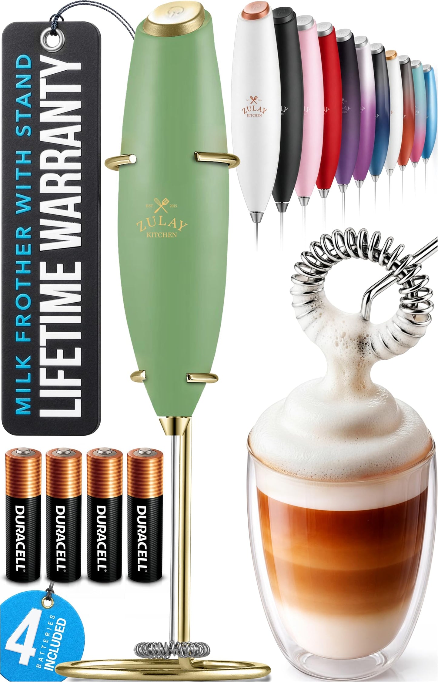 Zulay Milk Boss Frother Wand with Stand & Batteries