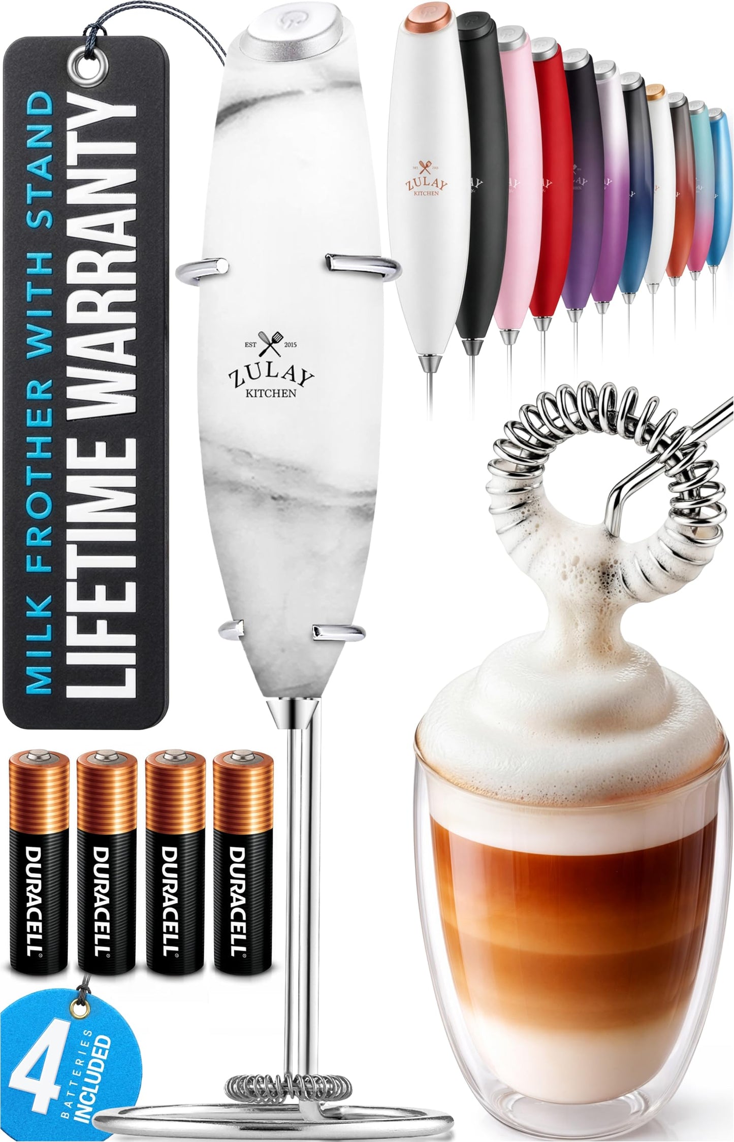 Zulay Milk Boss Frother Wand with Stand & Batteries