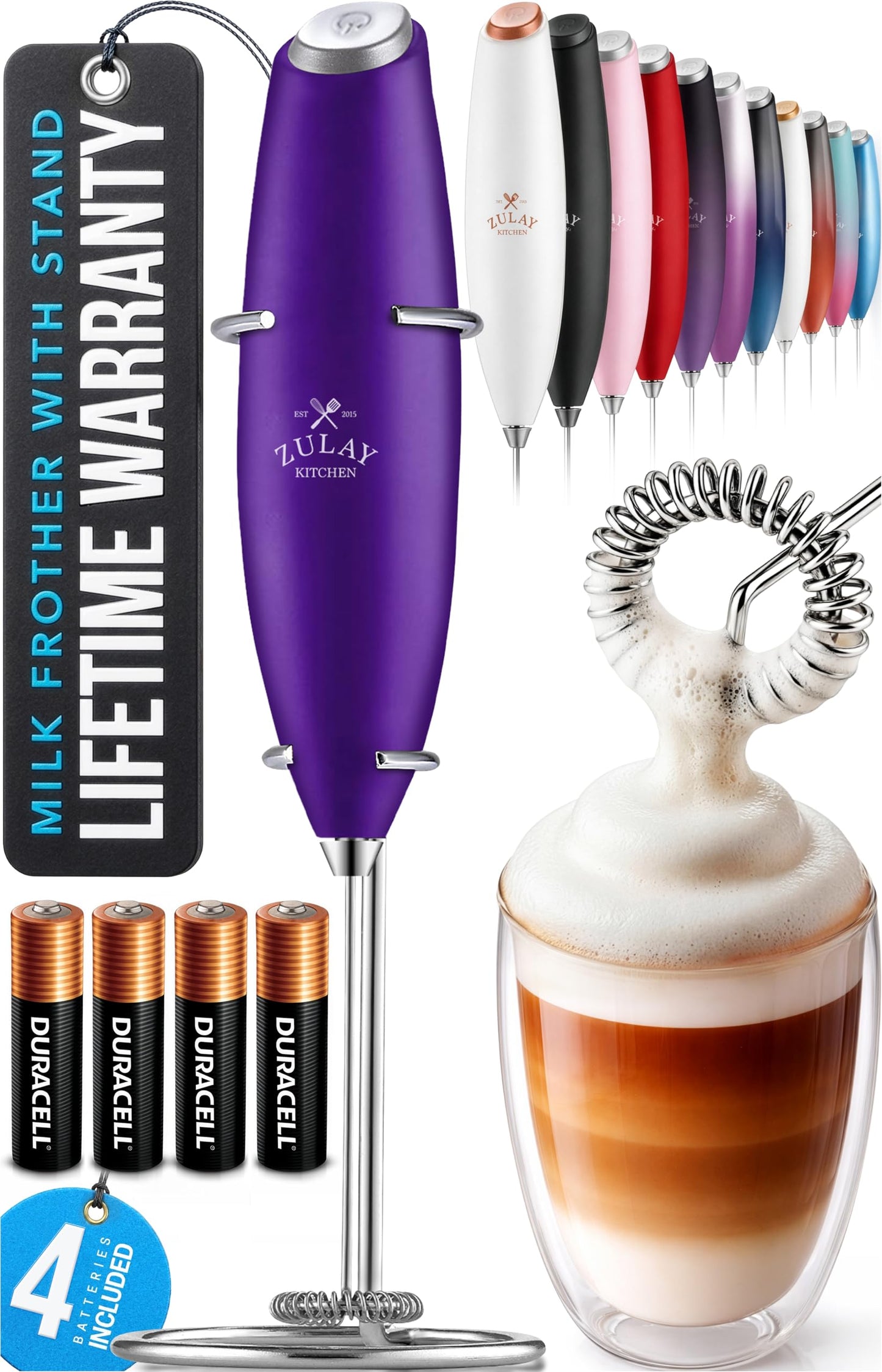 Zulay Milk Boss Frother Wand with Stand & Batteries