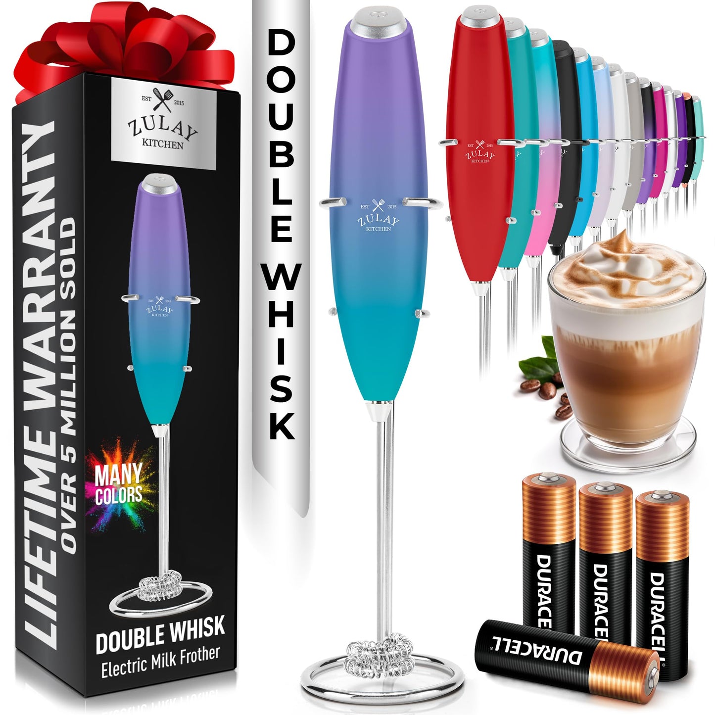Zulay Milk Boss Frother Wand with Stand & Batteries