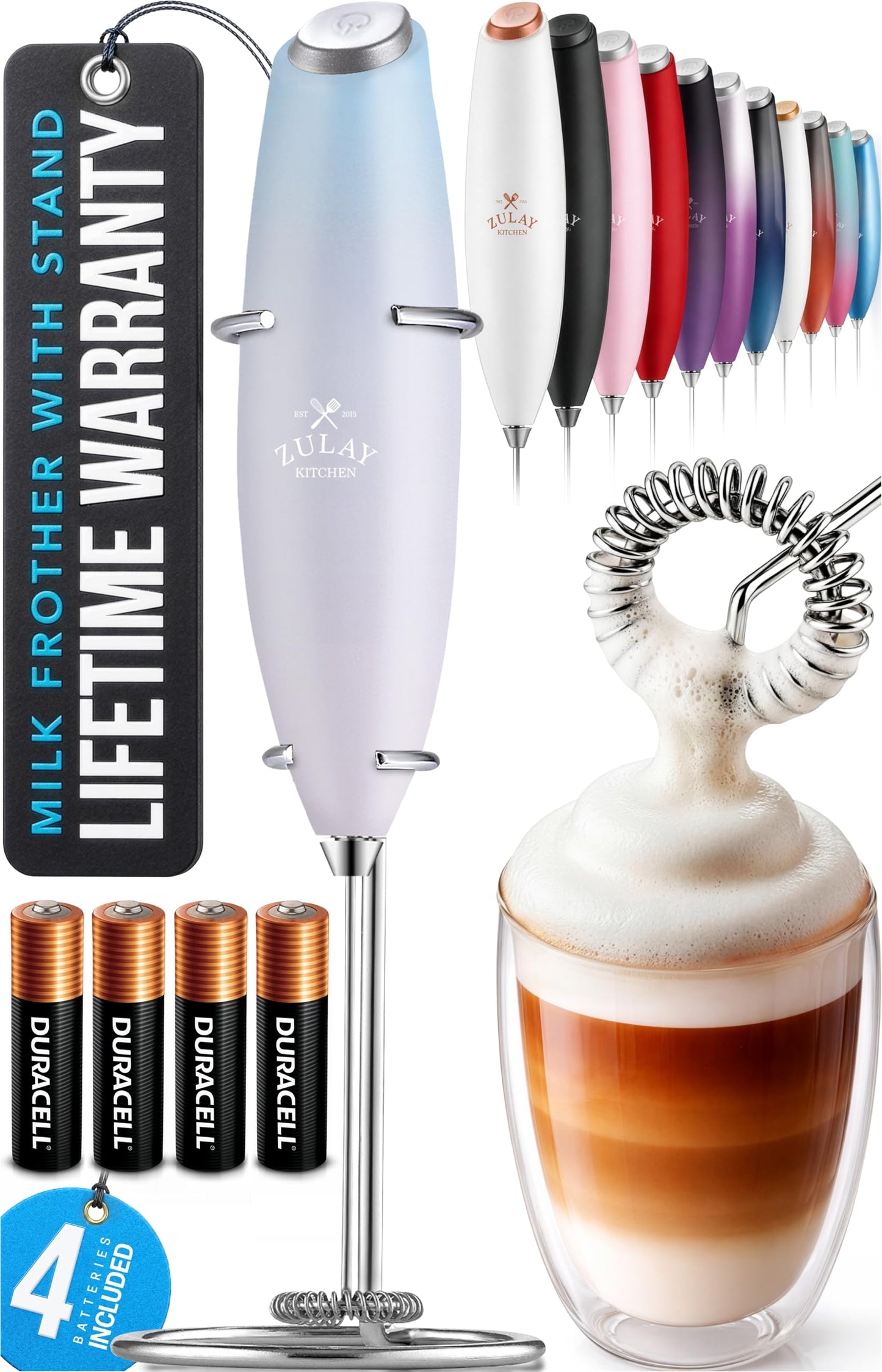 Zulay Milk Boss Frother Wand with Stand & Batteries
