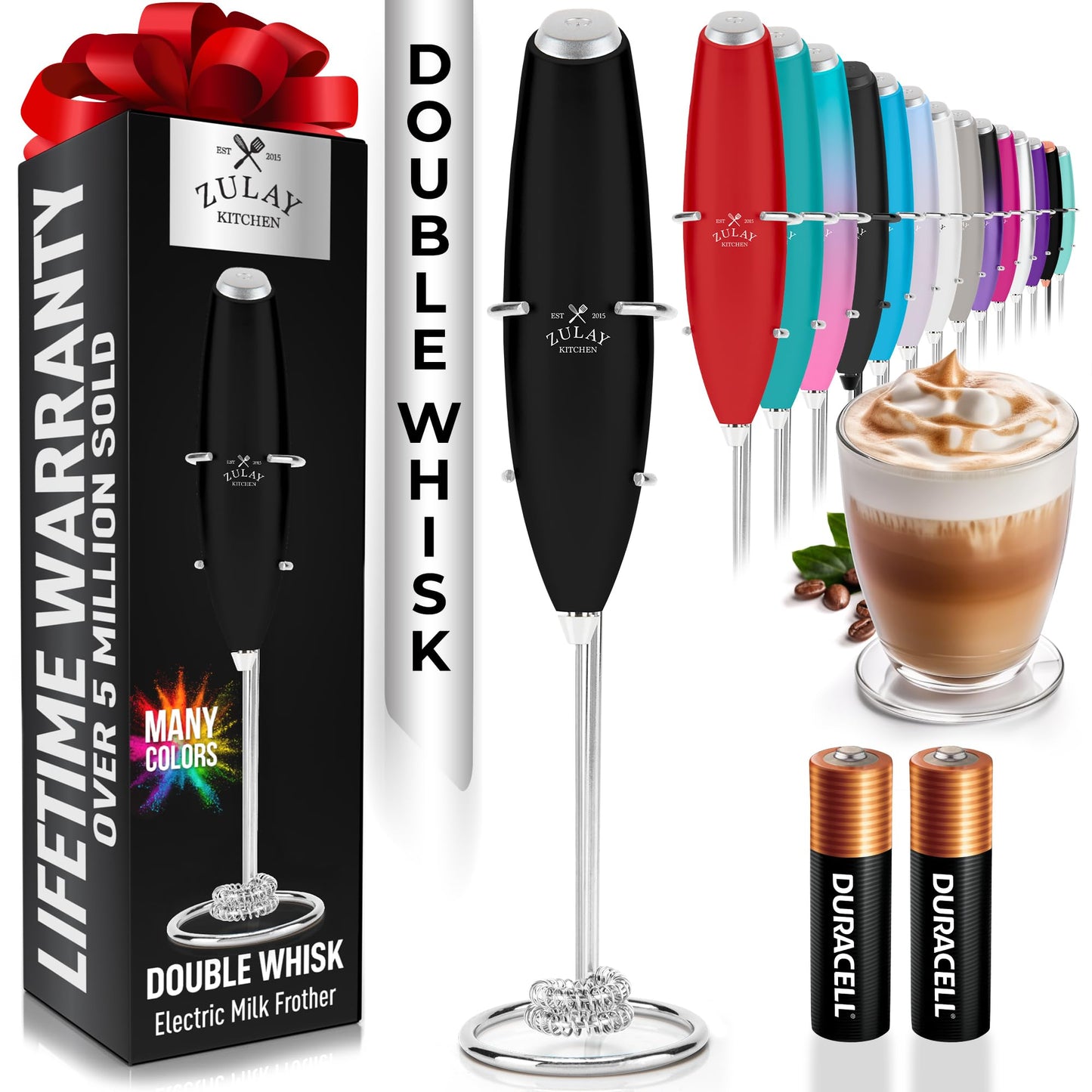 Zulay Milk Boss Frother Wand with Stand & Batteries