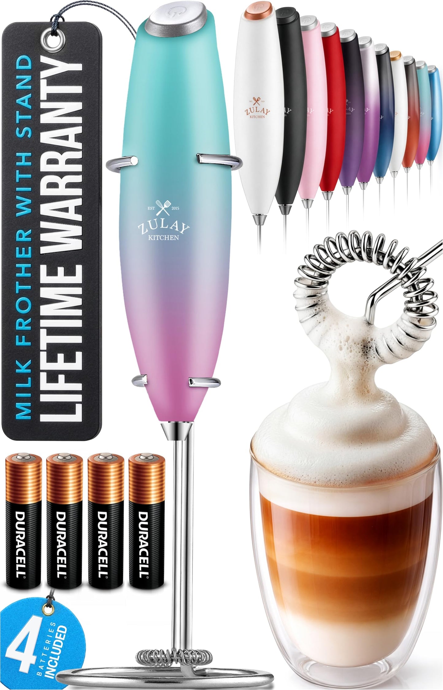 Zulay Milk Boss Frother Wand with Stand & Batteries