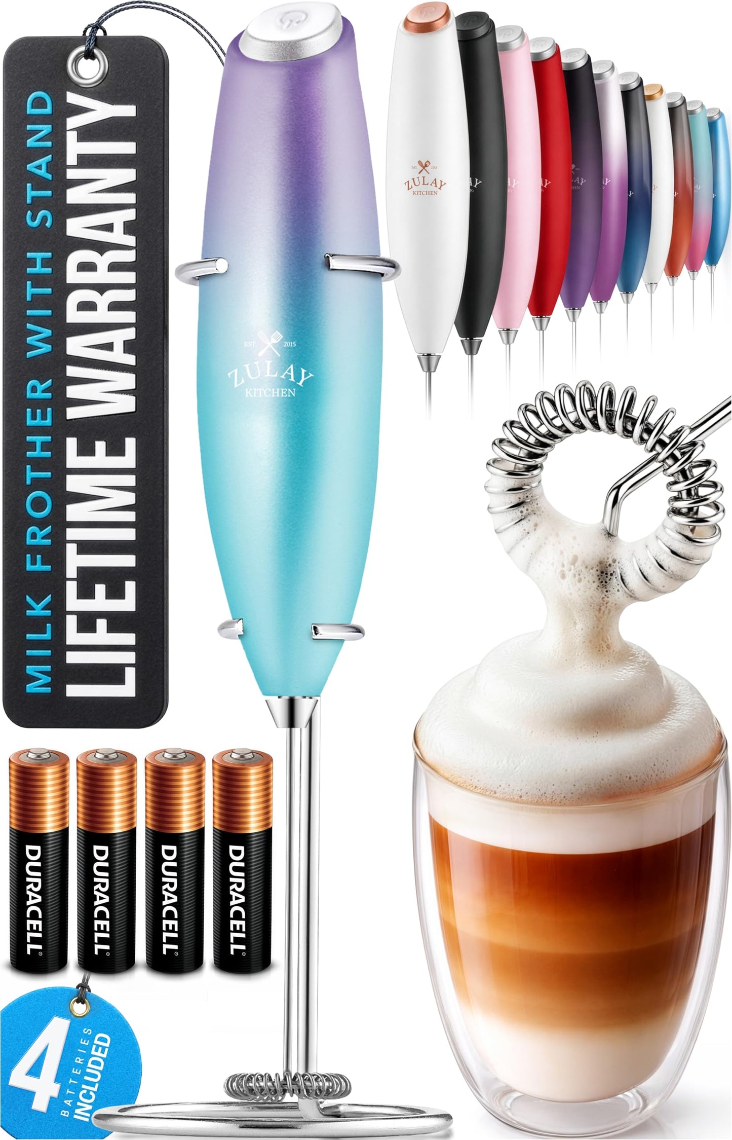 Zulay Milk Boss Frother Wand with Stand & Batteries
