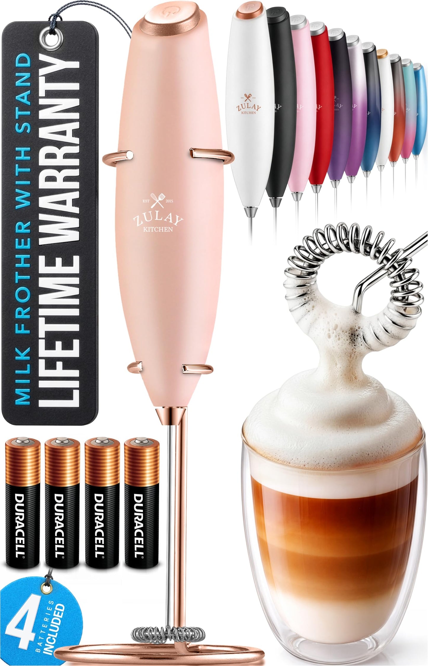 Zulay Milk Boss Frother Wand with Stand & Batteries