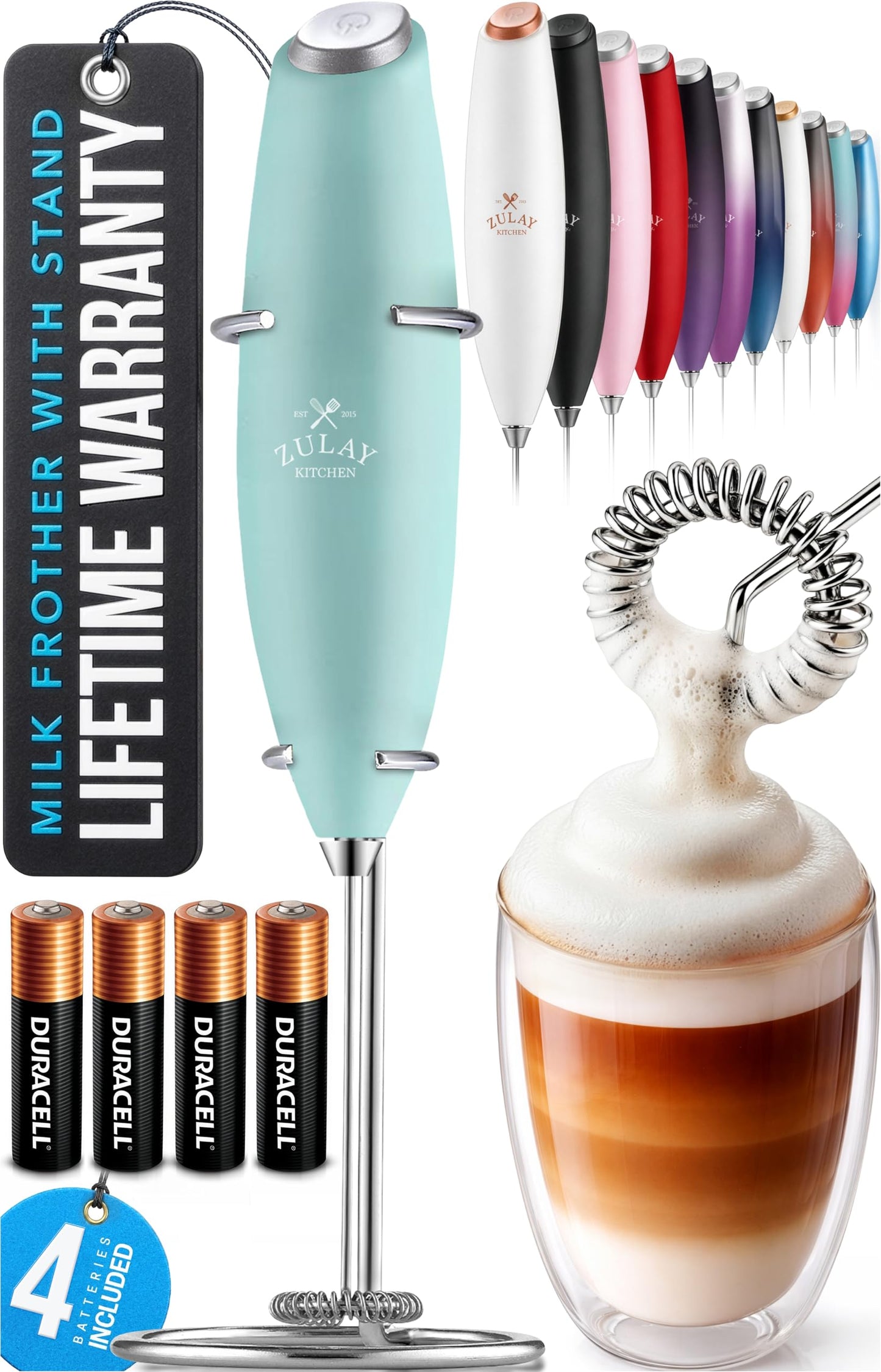 Zulay Milk Boss Frother Wand with Stand & Batteries